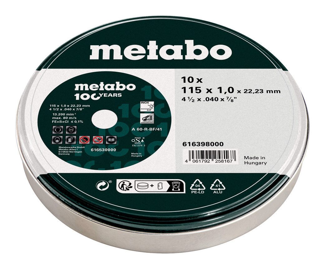metabo Trennscheibe, Ø 115 mm, (10 Stück), SP 115 x 1 x 22,23 Inox, Form 41