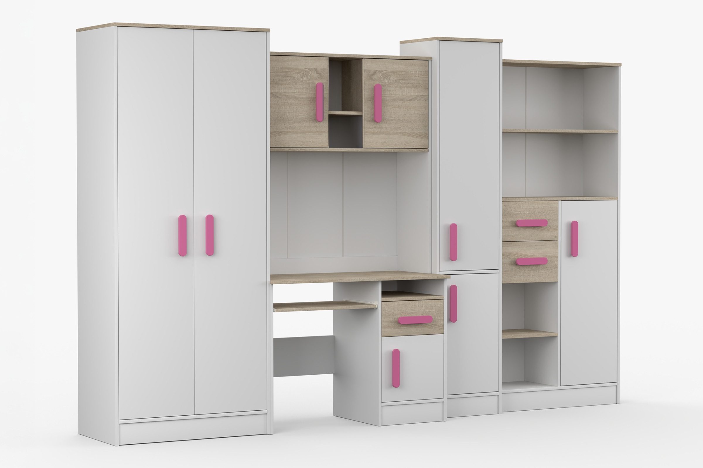 Deine Möbel 24 Jugendzimmer-Set MIKI Jugend-Schrankwand Jugendzimmer Jugendmöbel 5-teilig in Weiß, (Set, 5-tlg., 5-teiliges Möbelset für das Jugendzimmer), Schreibtisch, Schreibtisch Aufsatz, 2x Regal, Schrank