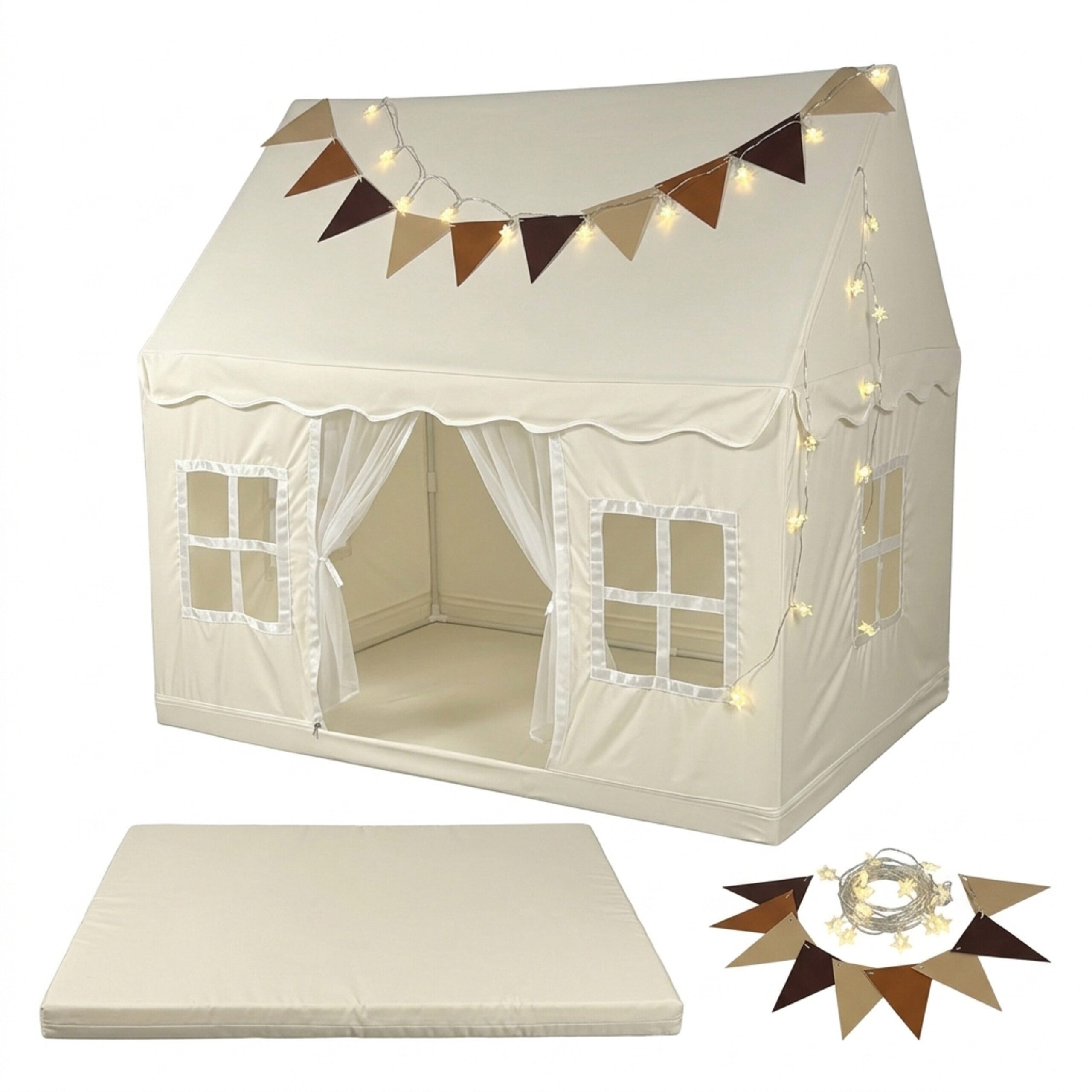 relaxdays Spielzelt mit Lichterkette (2-tlg) Beige