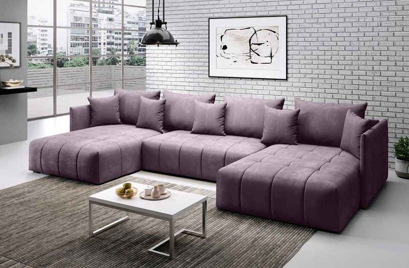 Furnix Ecksofa U-Form-Sofa ASVIL mit Schlaffunktion und Bettkasten, Farbauswahl, B345 x H93 x T177 cm, Made in Europe