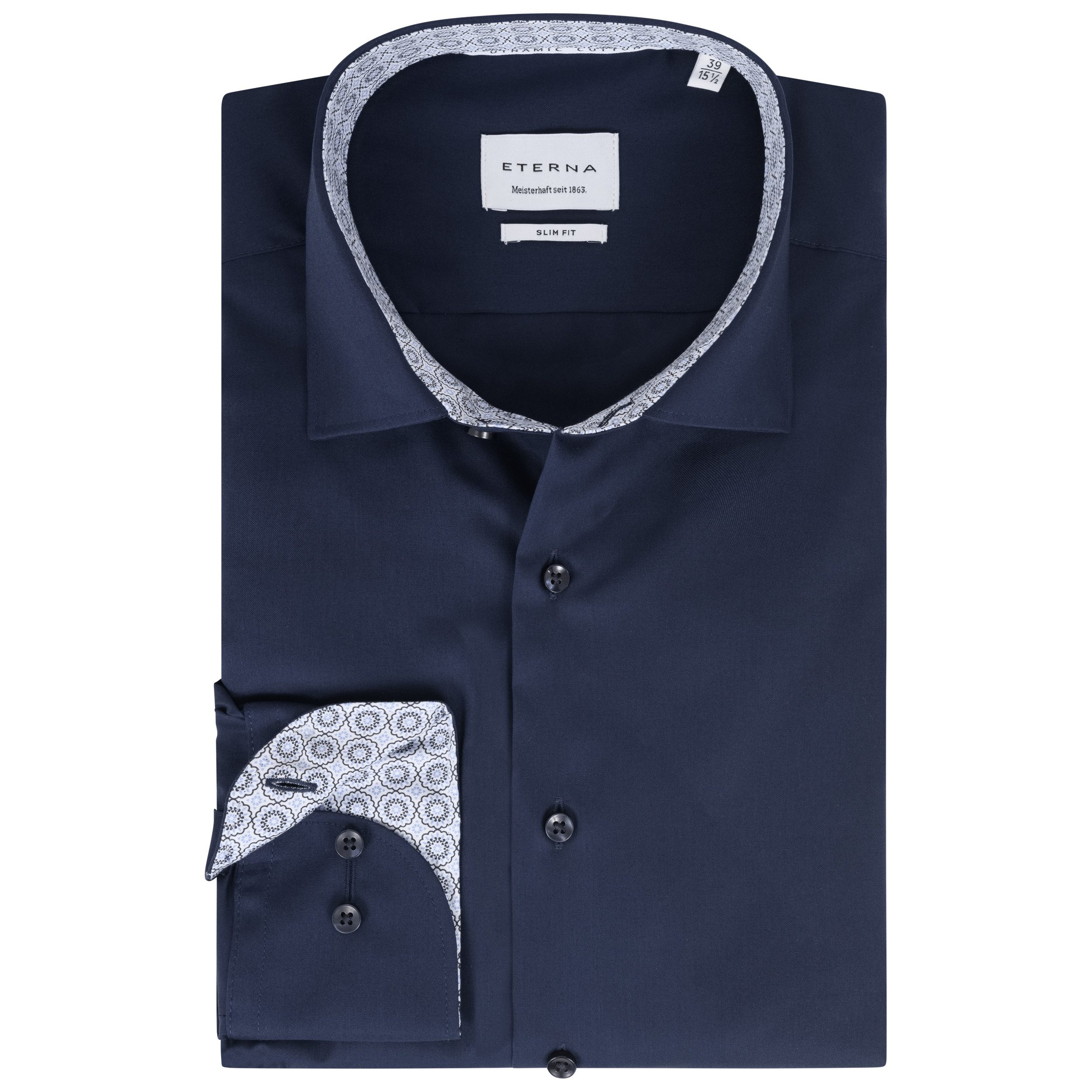 Eterna Langarmhemd Slim Fit, Marine, Bügelfrei, Dynamic Cotton™, Kentkragen
