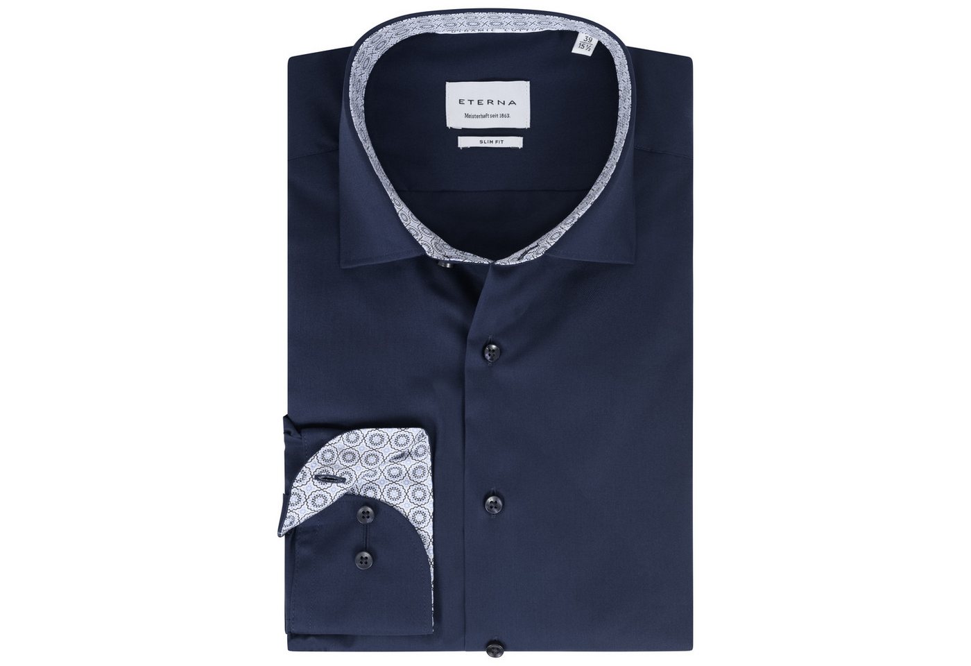 Eterna Langarmhemd Slim Fit, Marine, Bügelfrei, Dynamic Cotton™, Kentkragen