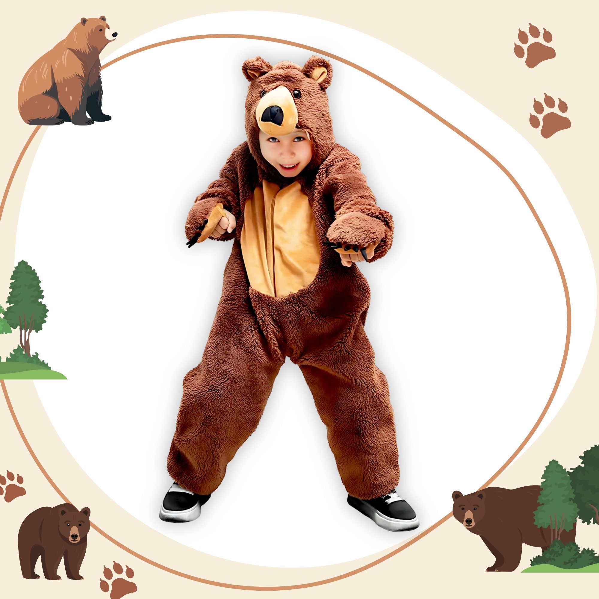 Ikumaal Costume Brown Bear Costume, F67, Children's, Carnival Mardi Gras