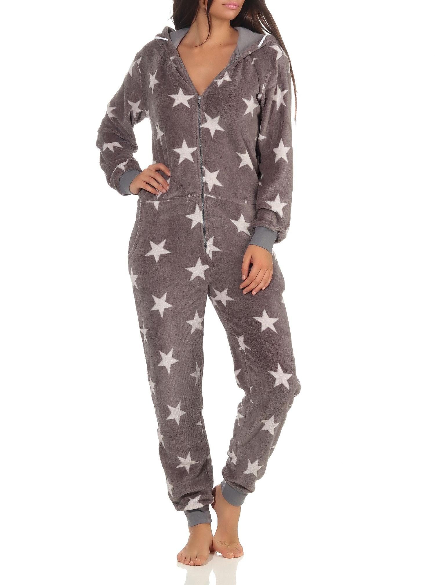 Normann Pyjama Damen Schlafanzug Einteiler Jumpsuit Overall Sterneoptik