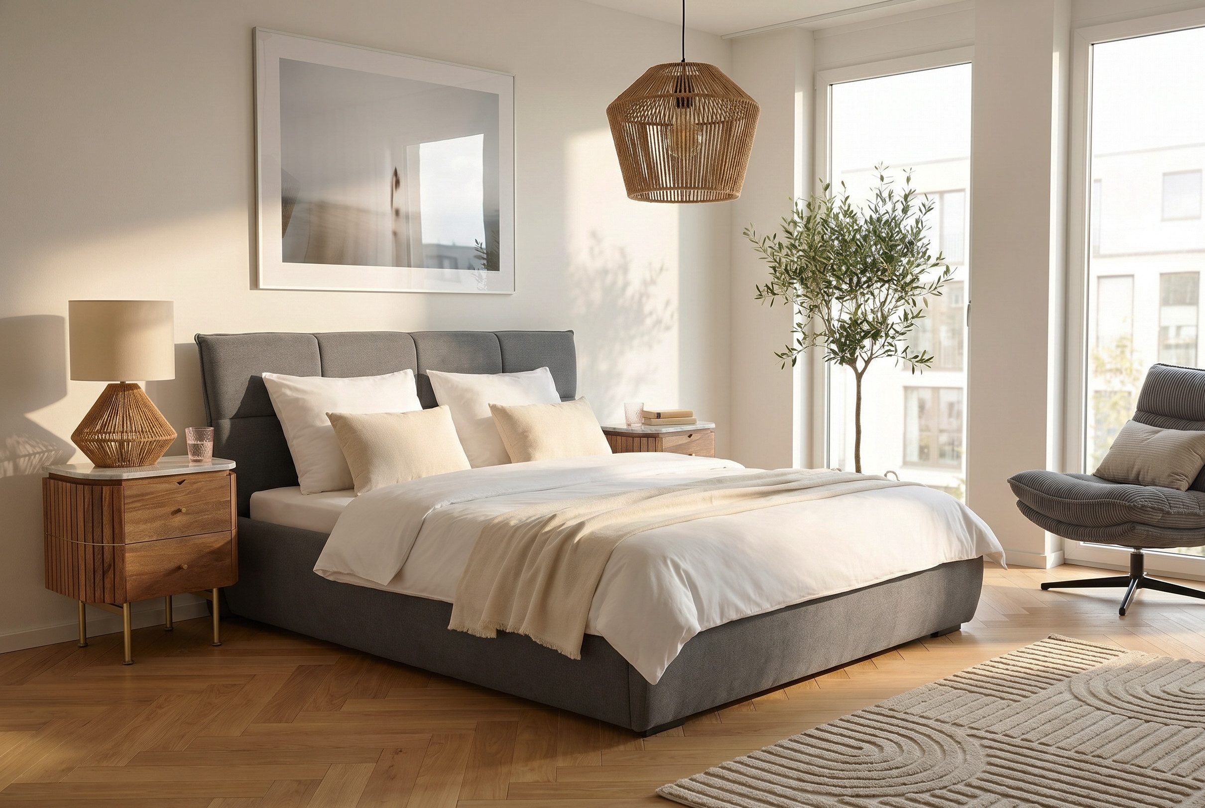 ATLANTIC home collection Polsterbett Narin in verschiedenen Größen, modernes gepolstertes Kopfteil mit stillvollen Akzenten