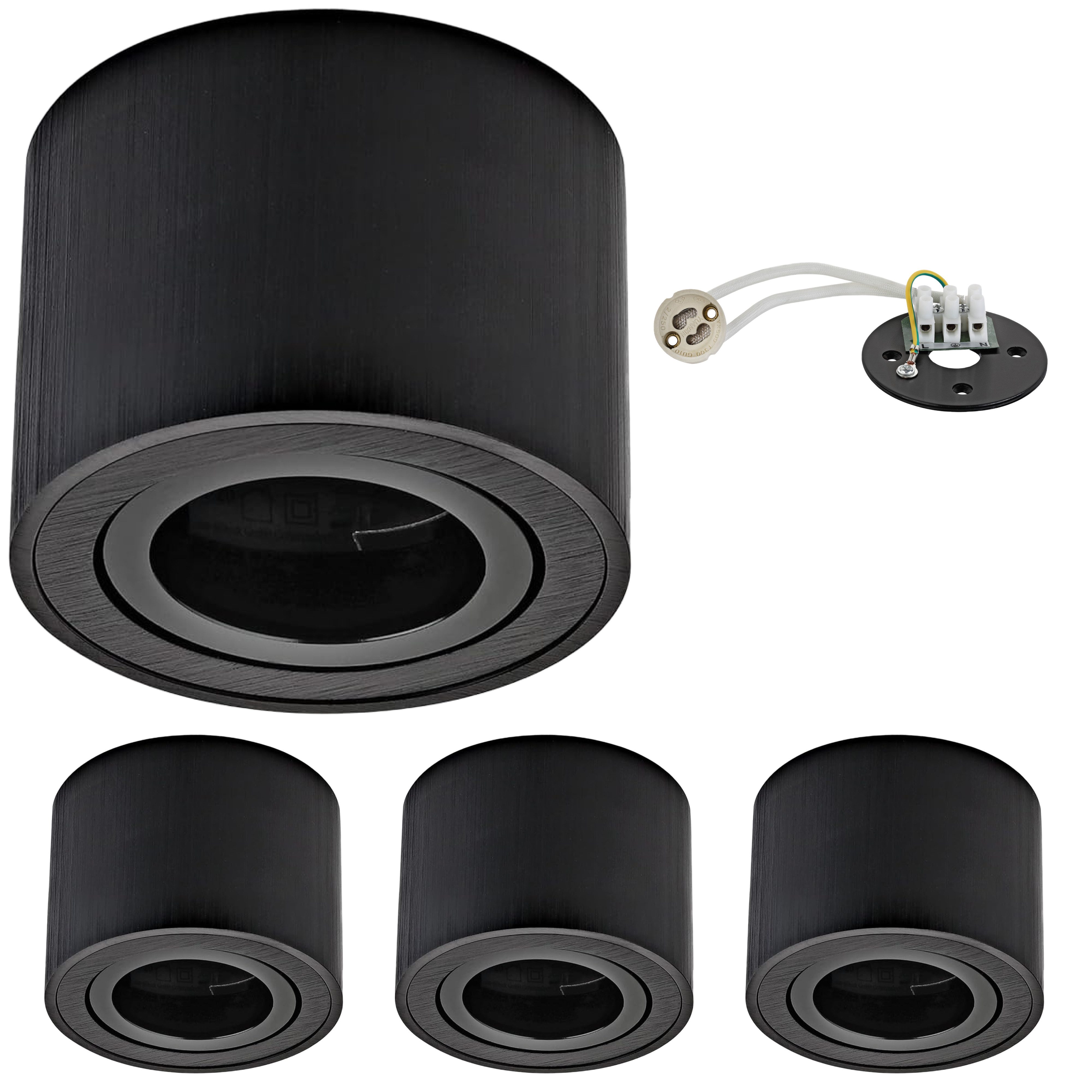 Sweet LED Aufbauleuchte 4er Set Aufbauspots flach 50mm Aluminium 230V schwarz, Накладной прожектор LED, Aufbauspot, Deckenstrahler