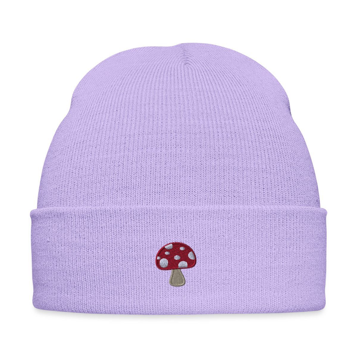 Spreadshirt Beanie Fliegenpilz Stickoptik Pilzliebe Im Retro-Stil Bestickte Wintermütze (1-St)