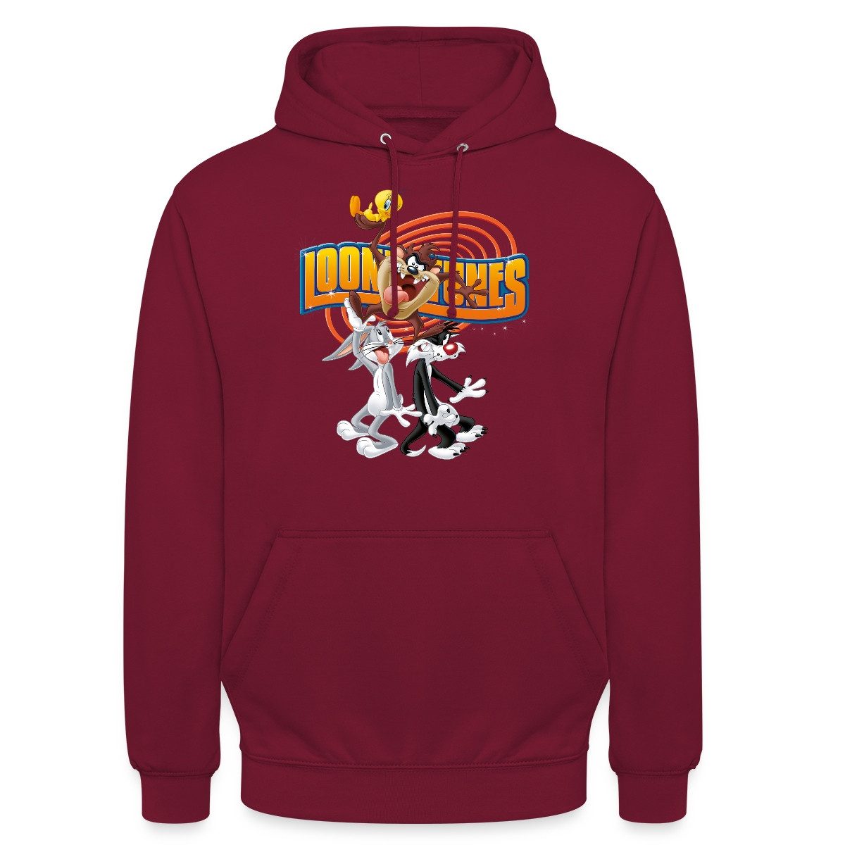 Spreadshirt Hoodie Looney Tunes Bugs Bunny, Taz, Sylvester & Tweety Unisex Hoodie (1-tlg) Unisex-Schnitt: Sitzt bei Männern körpernah, bei Frauen weit