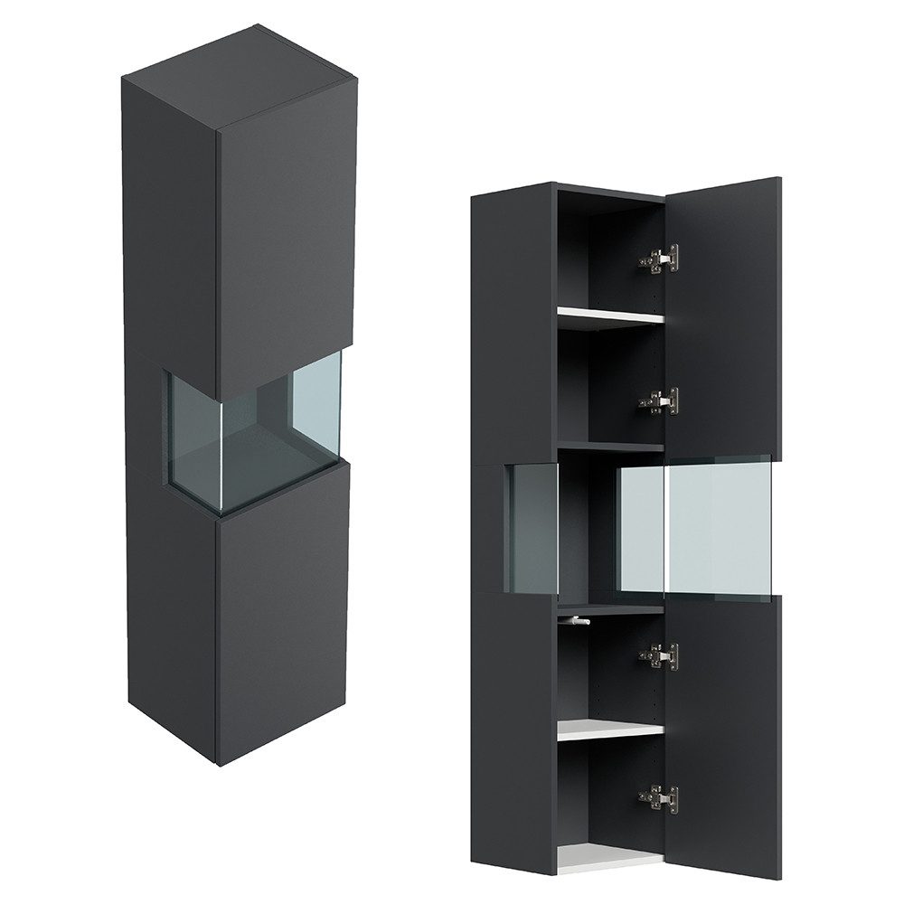 Lomadox Badmöbel-Set LIVIGNO-02, (Spar-Set, 6-St., LED-Spiegel Waschtisch Hochschrank Hängeschränke), in graphit matt mit LED-Beleuchtung