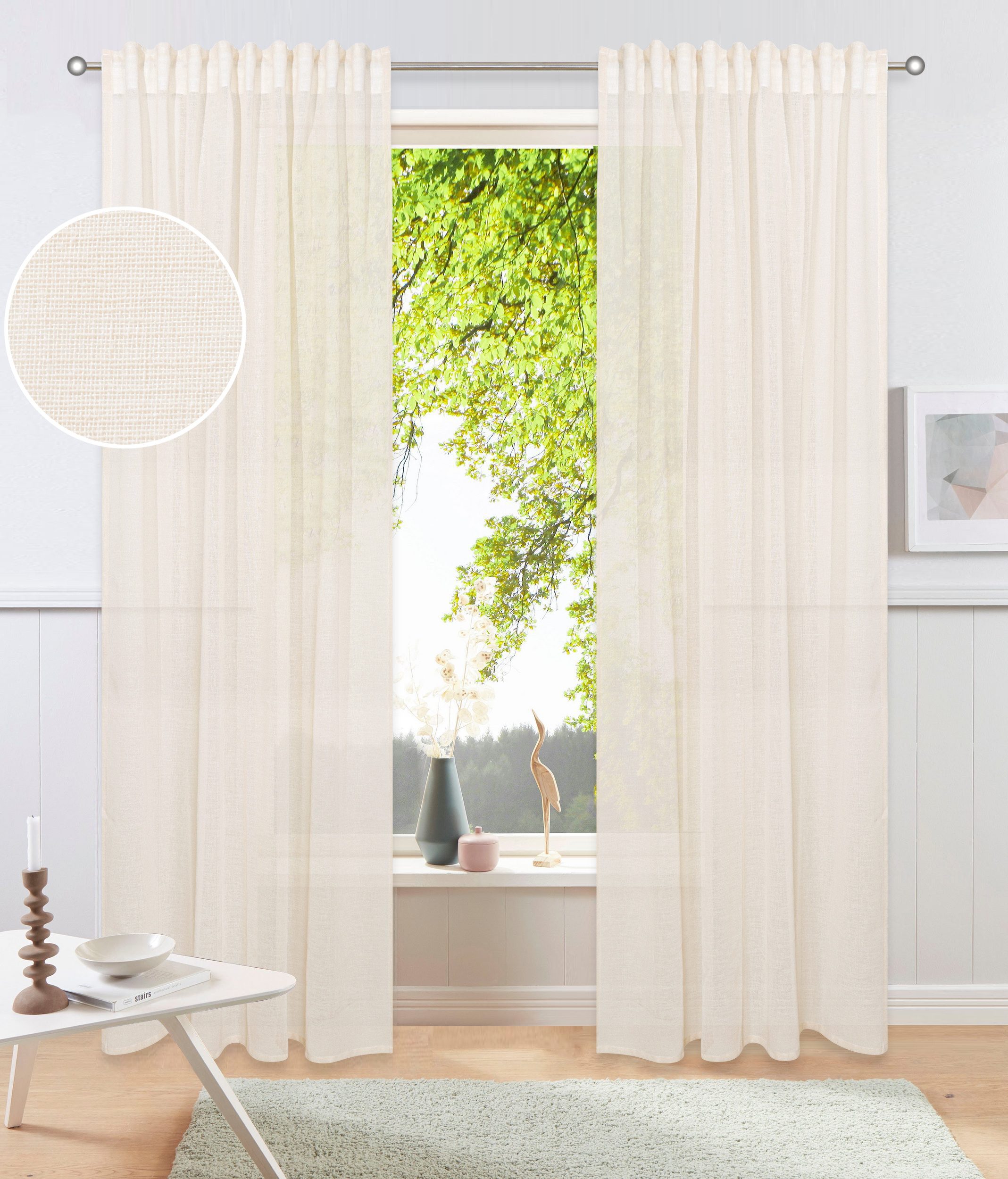 OTTO home Gardine Kyllo (2 St), Multifunktionsband, halbtransparent, Leinen-Look, halbtransparent, Multifunktionsband, Pflegeleicht
