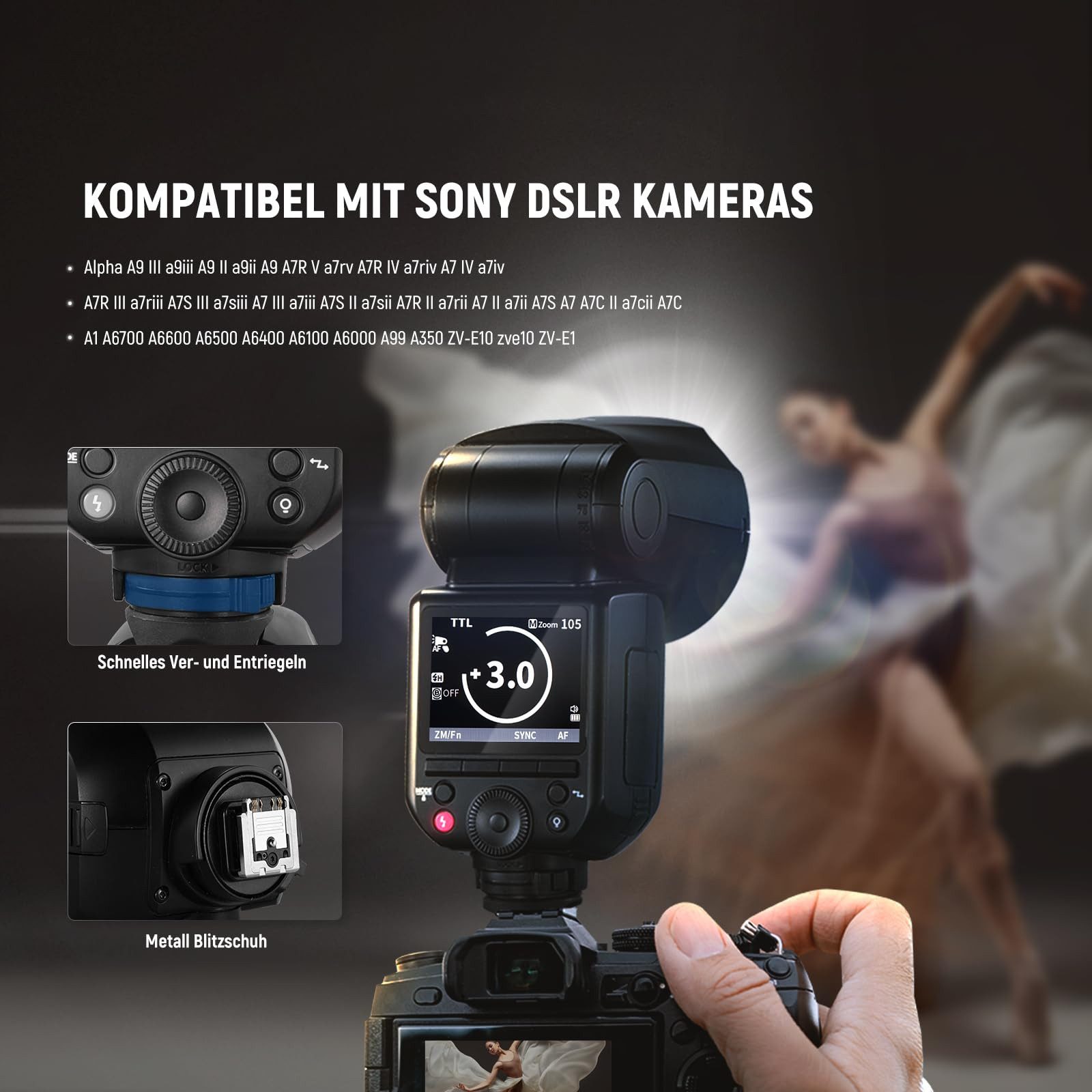 Neewer Z2PRO-S Blitz für Sony mit Godox Kompatibilität, 76Ws Blitzgerät, (Entfesselter Blitz:kabellos Funkempfänger/-controller)