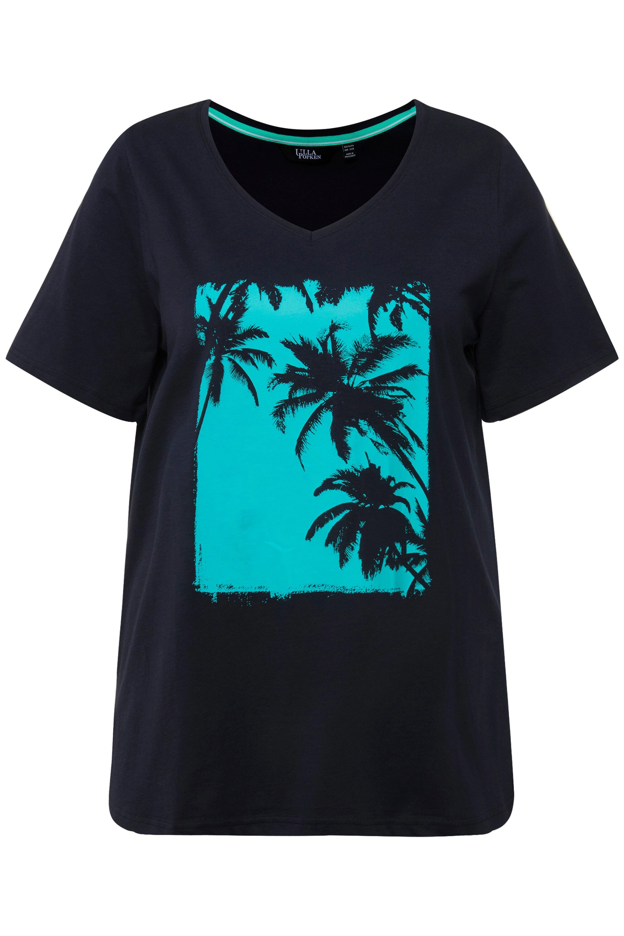 Ulla Popken T-Shirt T-Shirt Palme A-Linie V-Ausschnitt Halbarm günstig online kaufen