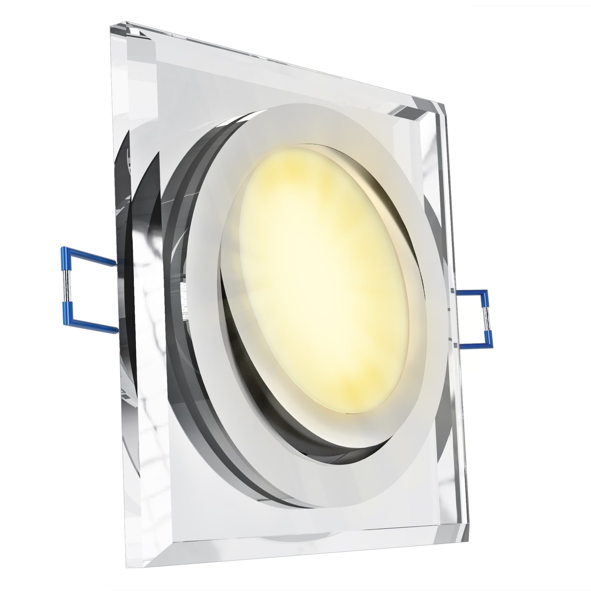 SSC-LUXon LED Einbaustrahler Flacher Glas LED Einbauspot schwenkbar quadratisch mit LED Modul 230V, Warmweiß