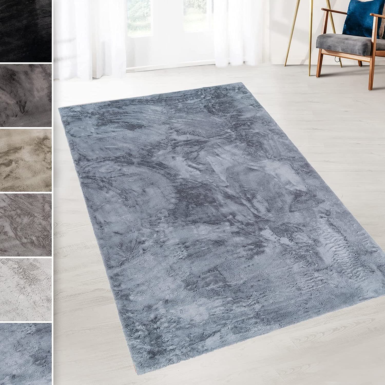 Hochflor-Teppich Soft in mm, Erhältlich 3 Rechteckig, Farben Höhe: Wohnzimmer 7 Größen, Karat, Blau Teppichläufer, & Paradise, 22 pflegeleicht