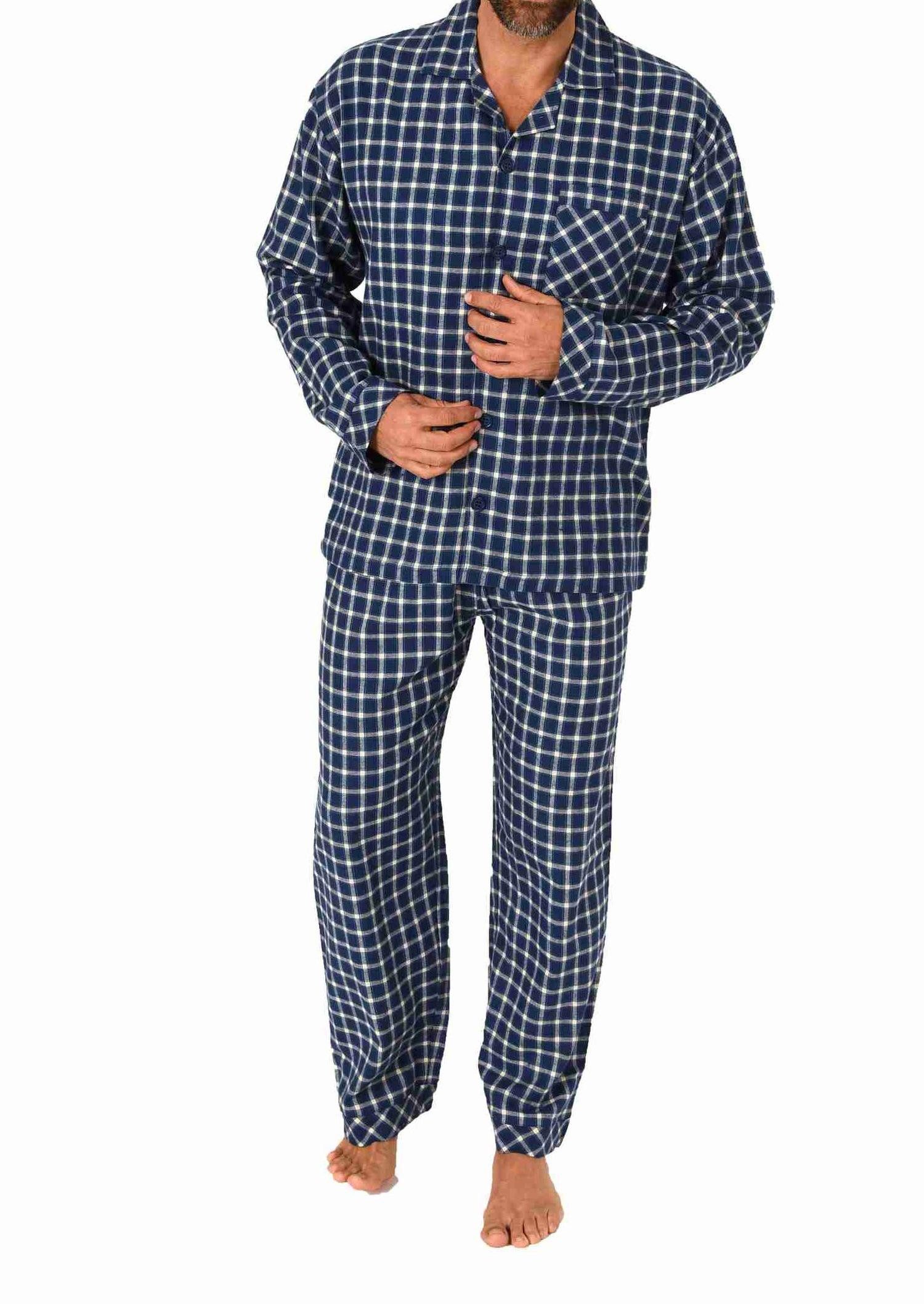 Trend by Normann Pyjama Herren Flanell Pyjama langarm Schlafanzug zum durchknöpfen