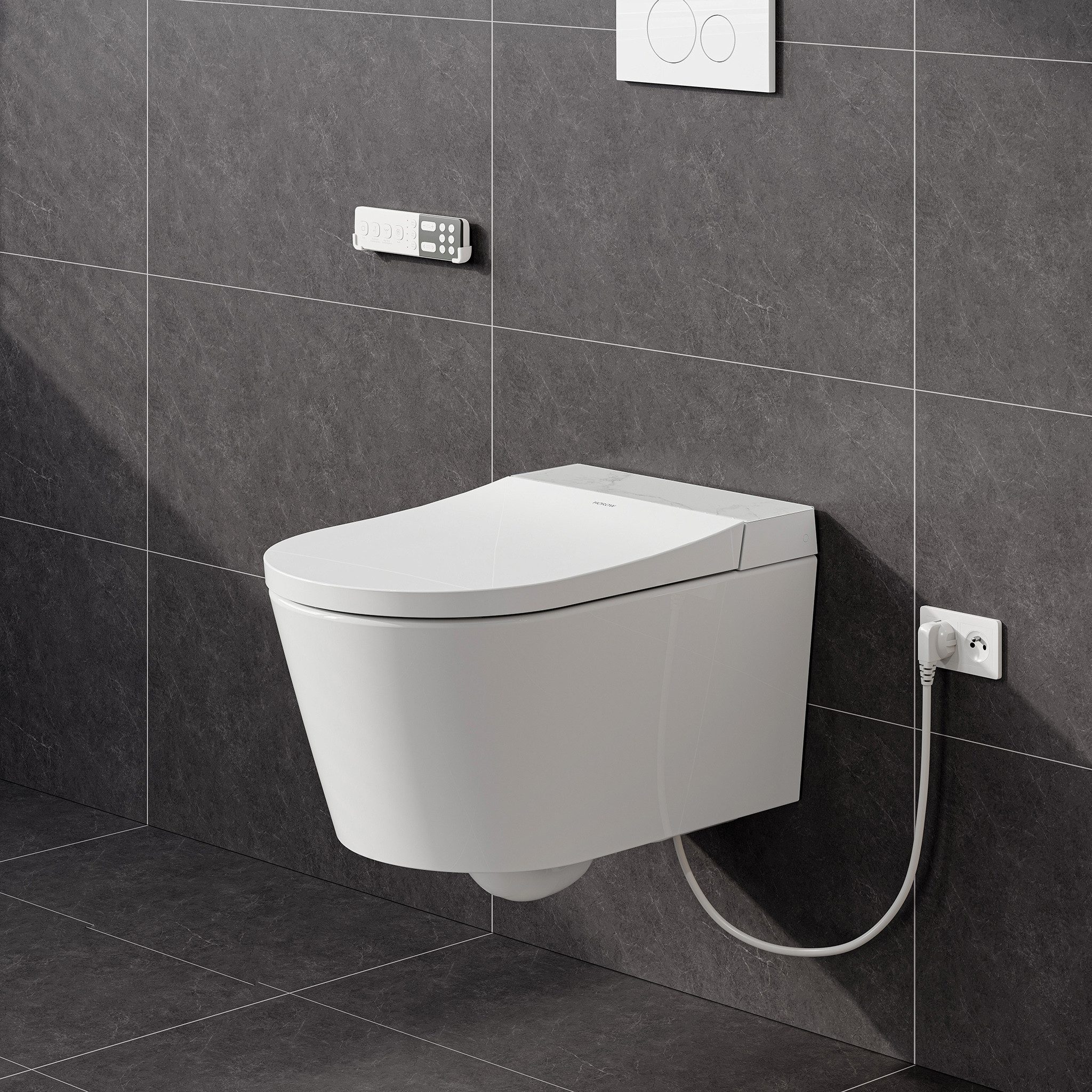 HOROW Dusch-WC Intelligente WC mit Bidet Funktion, Wand-WC, Japanische spülrandlos WC, Wand WC, Abgang waagerecht, mit Warmwasser, Beheizter Sitz, Instellbarem Wasserdruck, Warme Lufttrocknung, Damenpflege