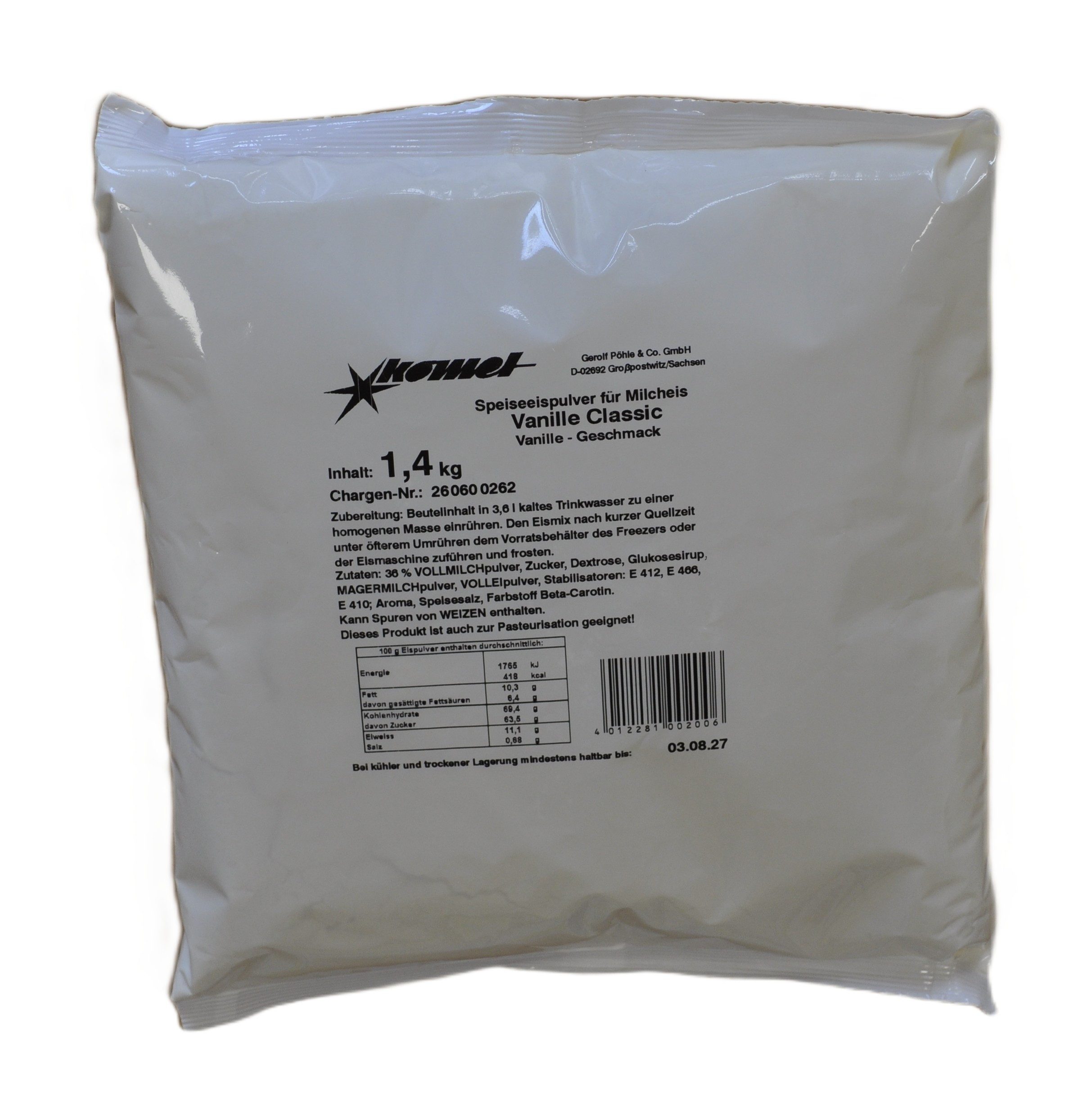 Komet Dessertpulver Vanille "Classic" 1,40 kg, 1400 g, Eispulver Softeispulver Speiseeispulver Eismaschine