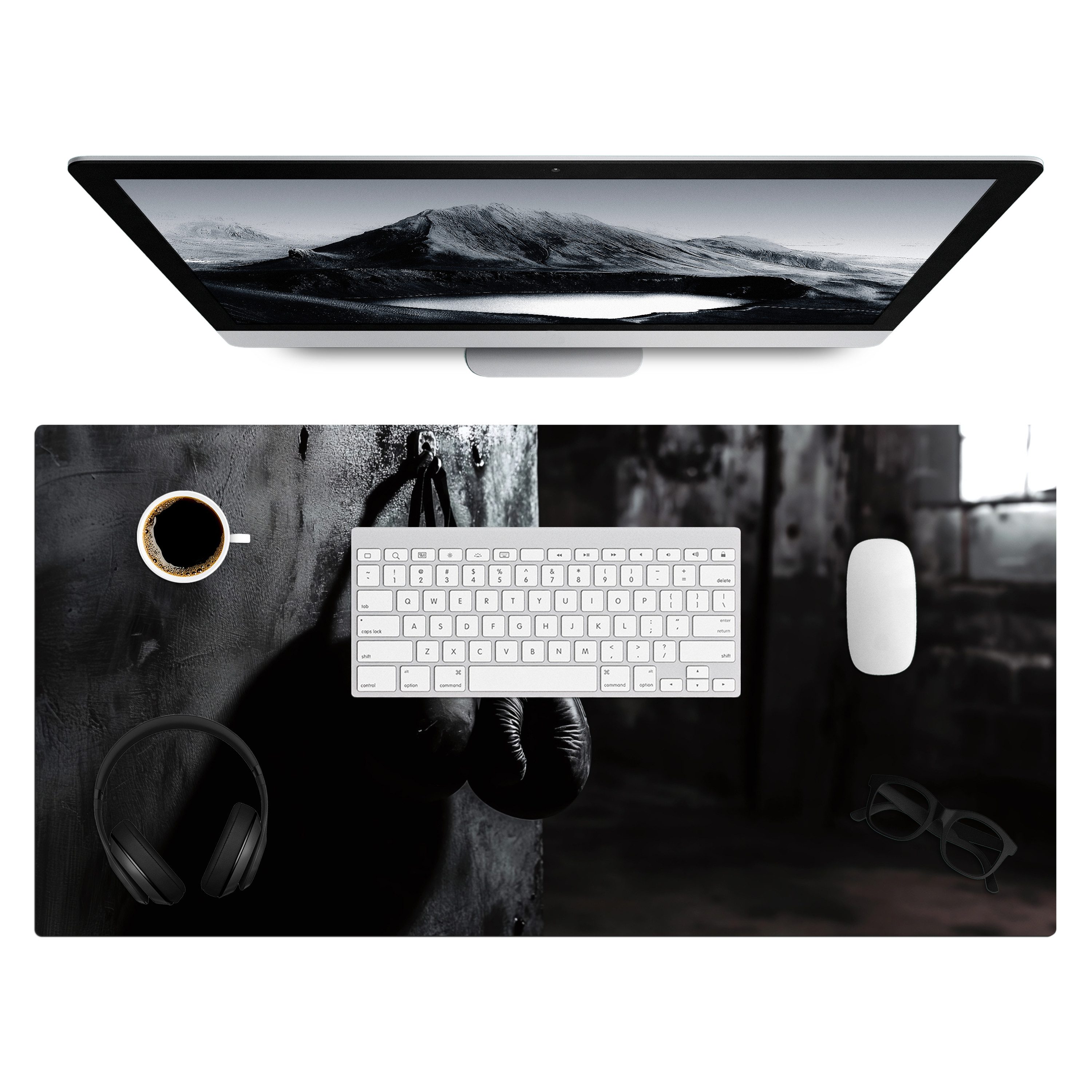MuchoWow Gaming Mauspad Boxhandschuhe - Wand - Dunkel - Schwarz (1-St), Gaming Mauspad XXL, Schreibtischunterlage, Desk Mat Groß, 80x40 cm