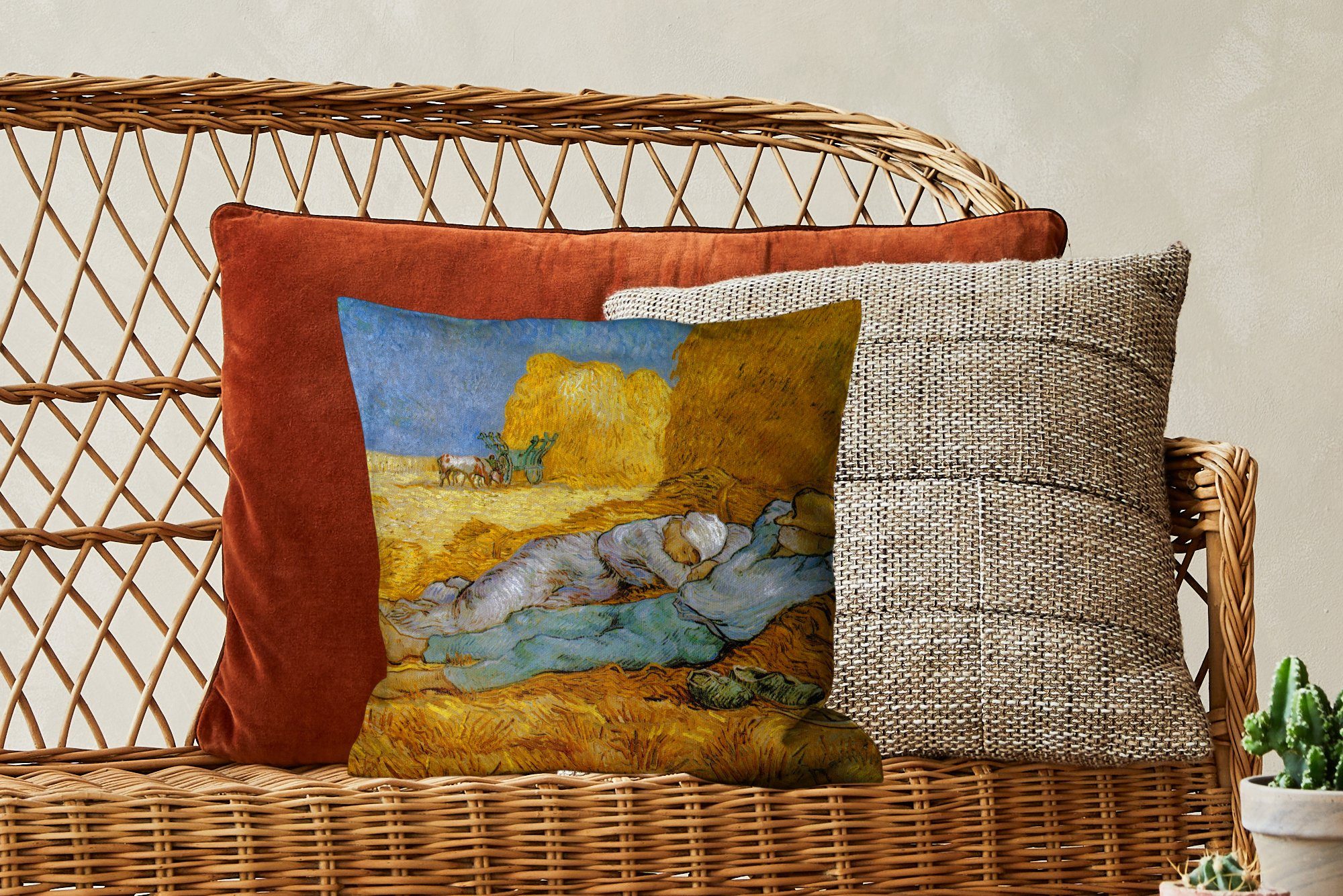 Gemälde Zierkissen Deko, Sofakissen MuchoWow Vincent van Siesta Schlafzimmer, Füllung von Dekokissen Die - für mit Wohzimmer, Gogh,