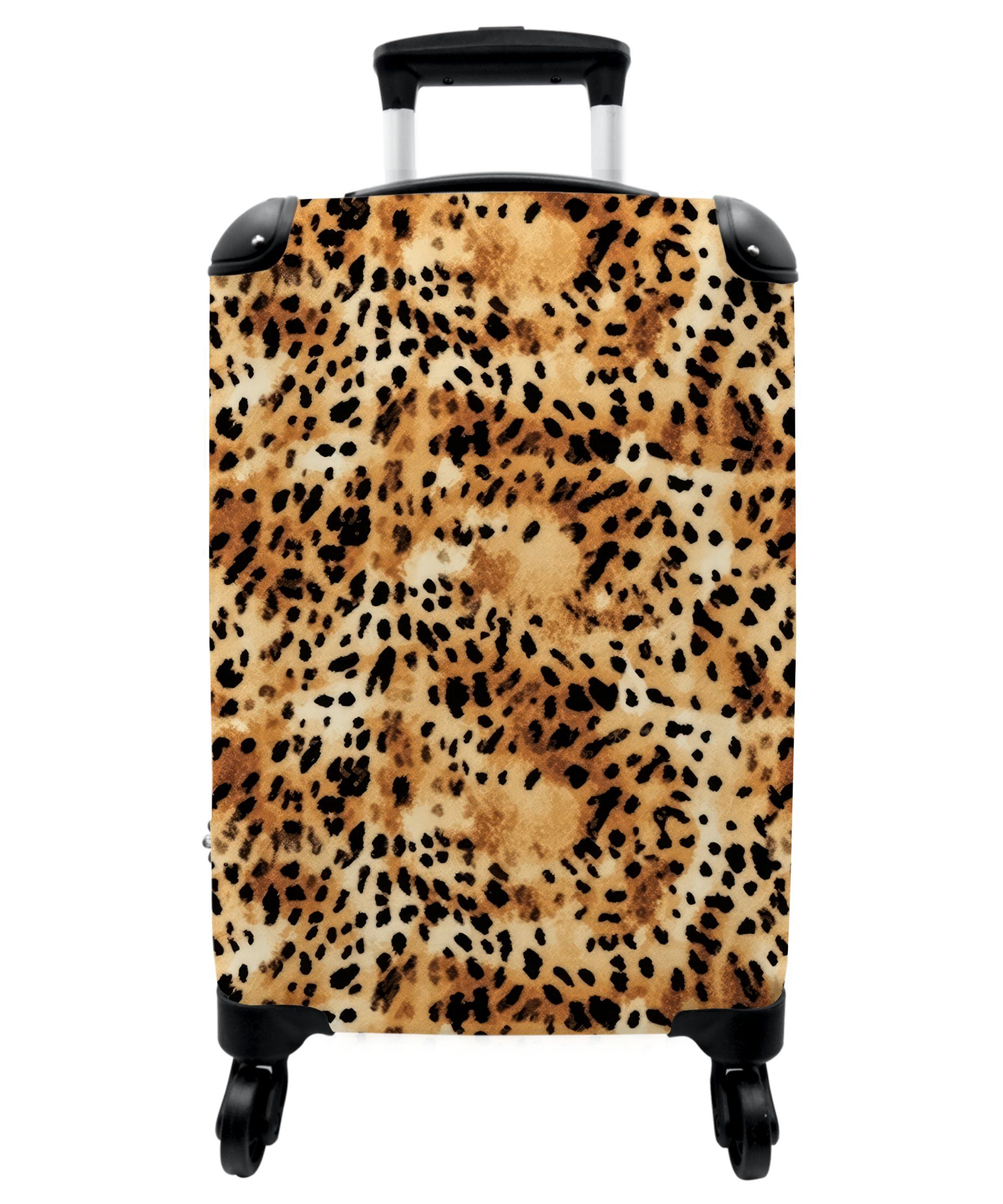 NoBoringSuitcases.com© Handgepäckkoffer 55x35x20cm Pantherdruck - Braun, Tierdruck - - Handgepäck Rollkoffer Rollen, 4 mit Design Reisekoffer 4 Rollen - Kleine Trolley Cabin