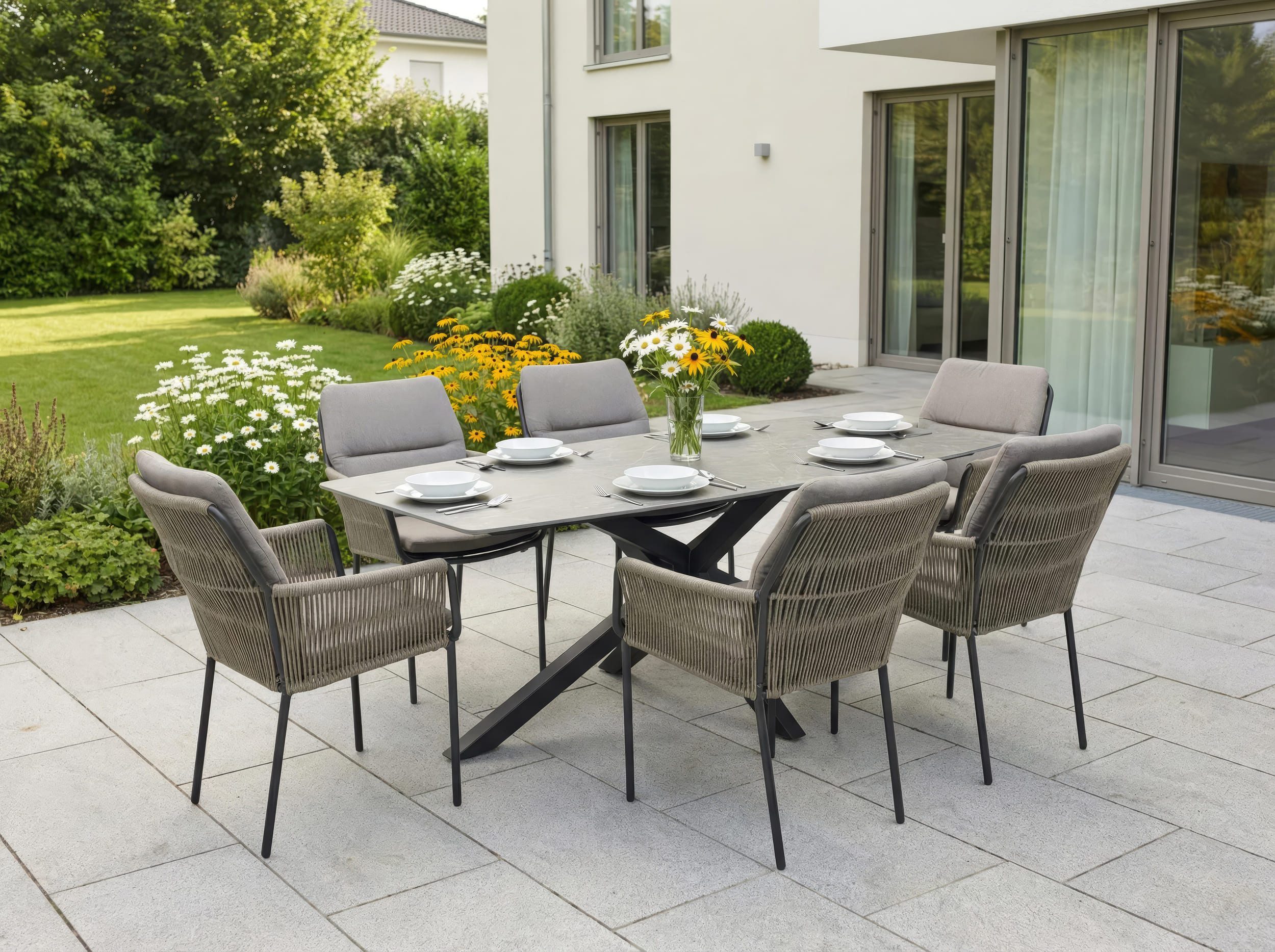 LC Garden Gartenstuhl Gartenstuhl »Como« Rope Armlehnstuhl inkl. Kissen (6 St)