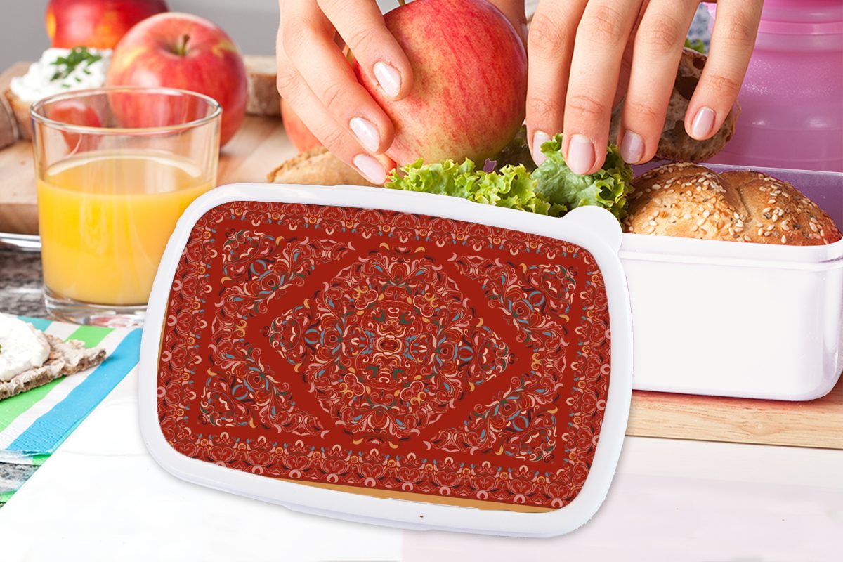 MuchoWow Lunchbox Persische Teppiche - Jungs Teppiche Kinder Rot, Brotbox Kunststoff, Erwachsene, (2-tlg), Brotdose, Mädchen und für und weiß Muster - - für