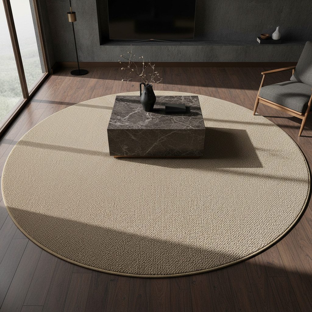 KADIMA DESIGN Teppich CIMA Wohnzimmer Schlafzimmer Waschbar Wohnzimmerteppich Esszimmer, Rund, Höhe: 7 mm, Beige, 200x200 cm, Webteppich Strapazierfähig Robust Waschbar
