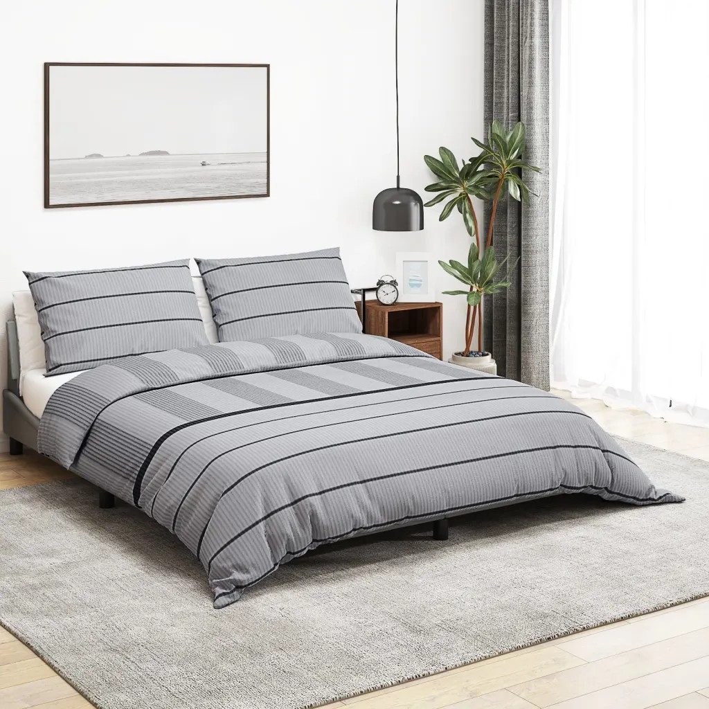 vidaXL Bettbezug vidaXL Bettwäsche-Set Grau 200x200 cm Baumwolle
