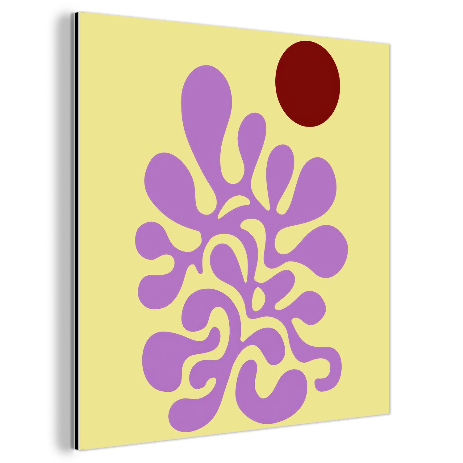 MuchoWow Metallbild Koralle - Kreis - Abstrakt - Gelb, Inkl. Aufhängung, Alu-Dibond-Druck, Wandbild aus Metall, Aluminium deko, 20x20 cm