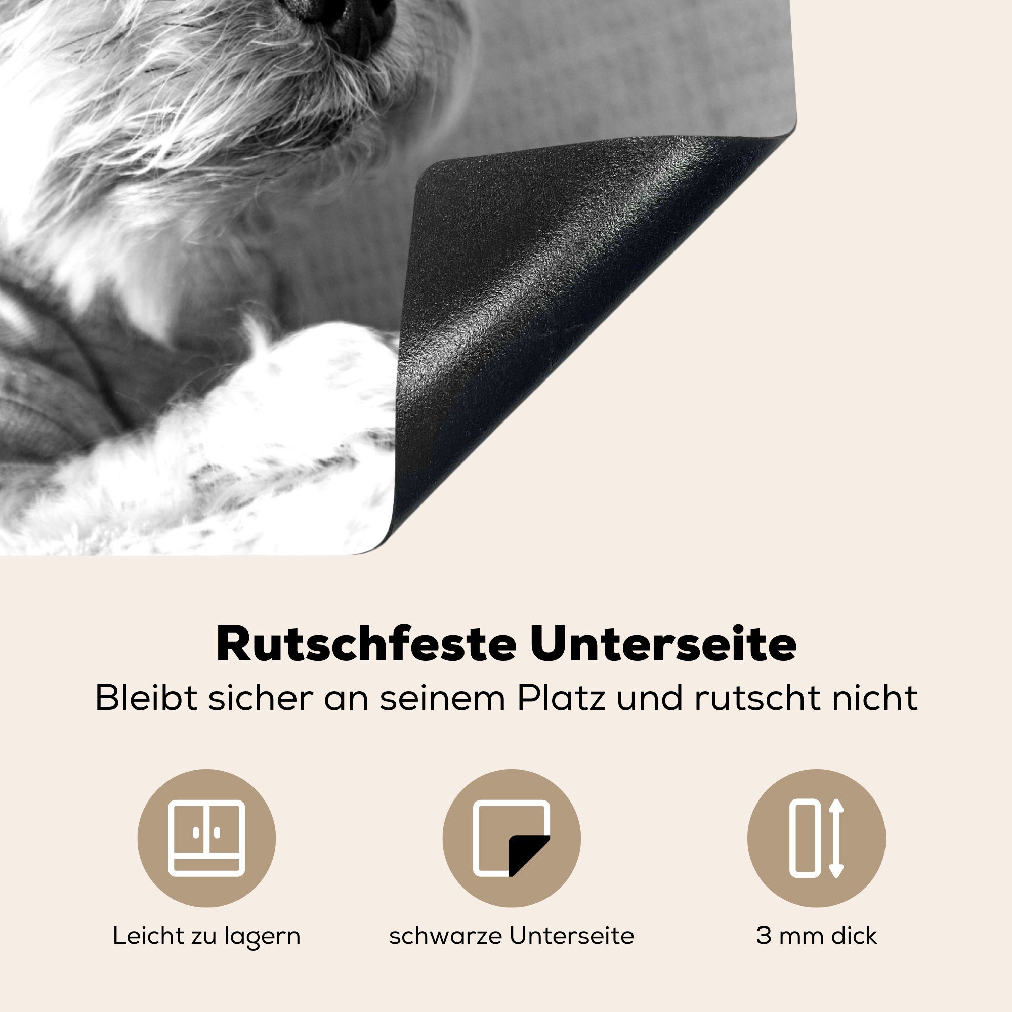 MuchoWow Herdblende-/Abdeckplatte Yorkshire Terrier im Ceranfeldabdeckung weiß, die Vinyl, - (1 Induktionsmatte und Trikot tlg), schwarz cm, küche, 59x52 für