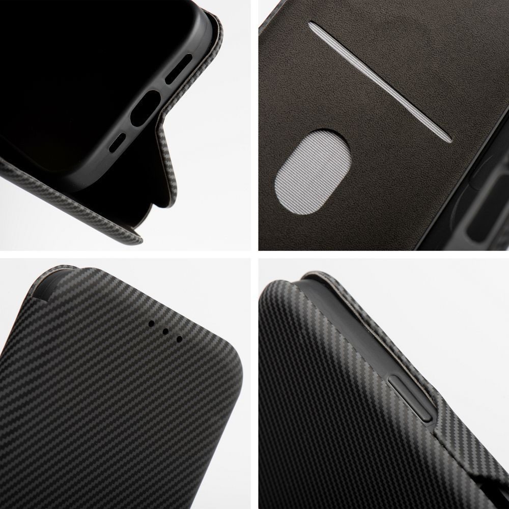 COFI 1453 Smartphone-Hülle Carbon Buchtasche + 9H Schutzglas