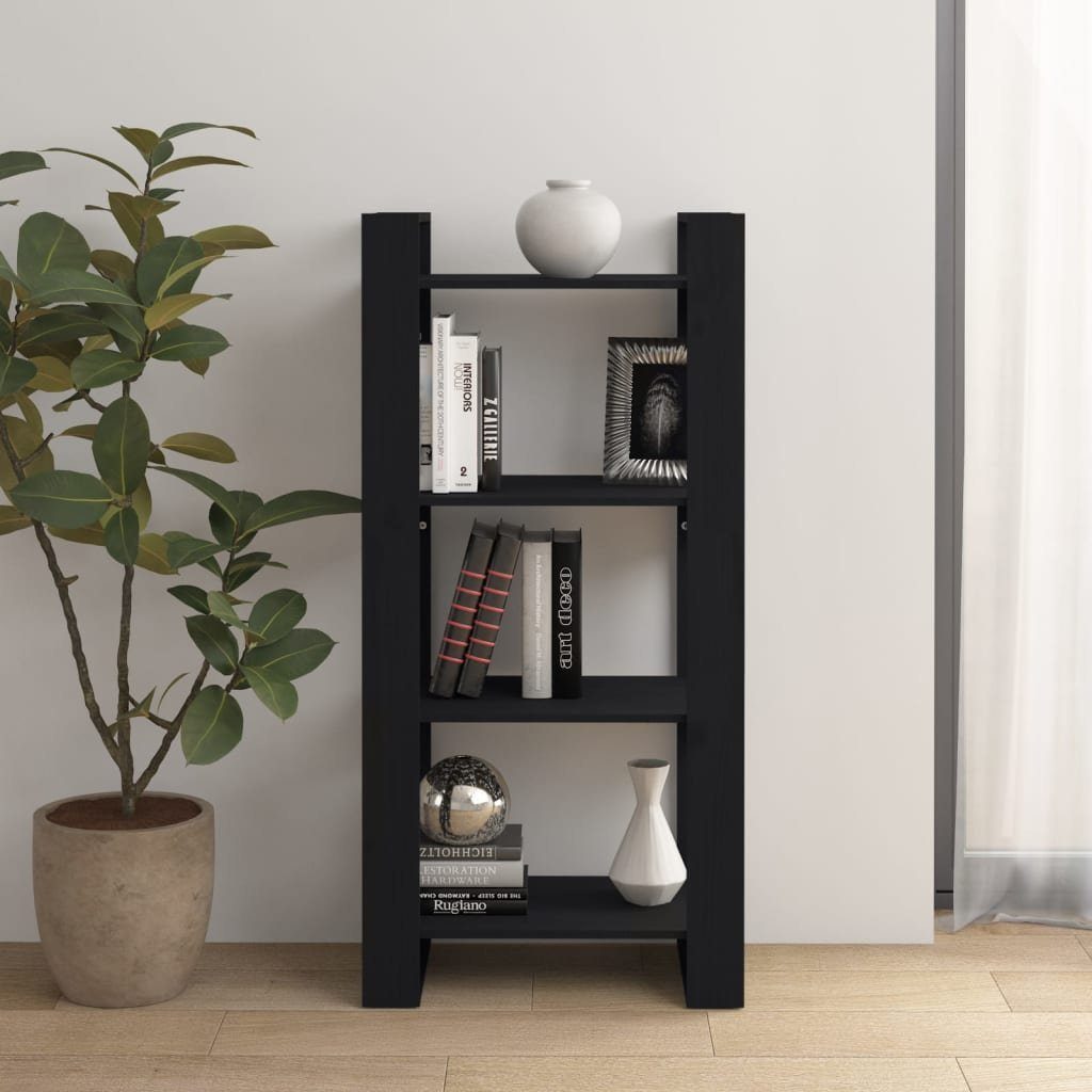 vidaXL Bücherregal Bücherregal/Raumteiler Schwarz 60x35x125 cm Massivholz, 1-tlg.