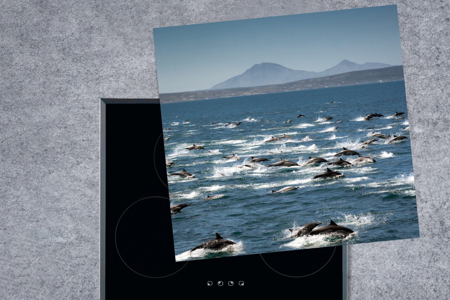 78x78 für tlg), - küche MuchoWow Meer, (1 cm, Ceranfeldabdeckung, Delfin Vinyl, Arbeitsplatte Wasser - Herdblende-/Abdeckplatte