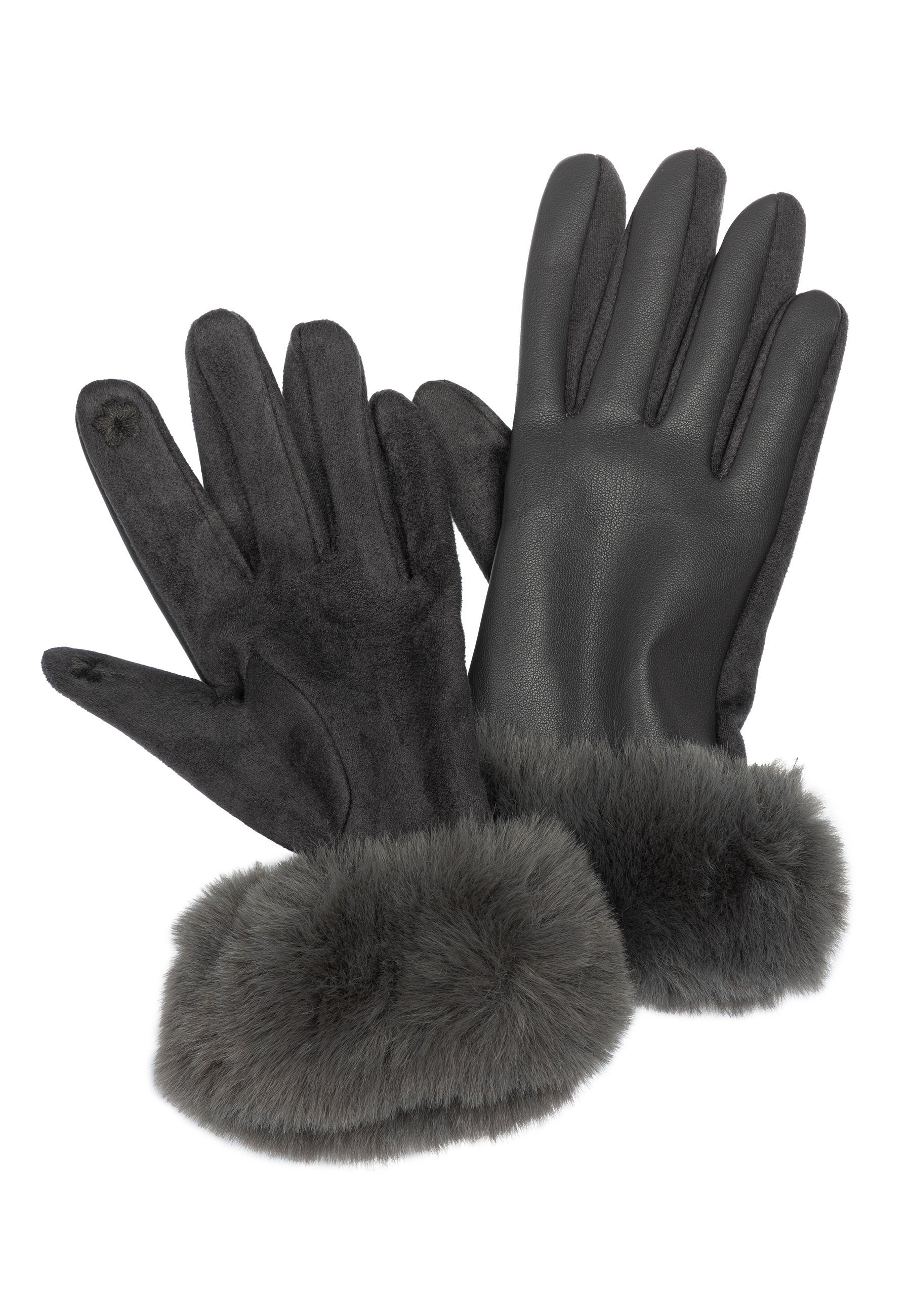 Caspar Strickhandschuhe GLV017 klassisch elegante uni Damen Handschuhe mit Fell Dekor
