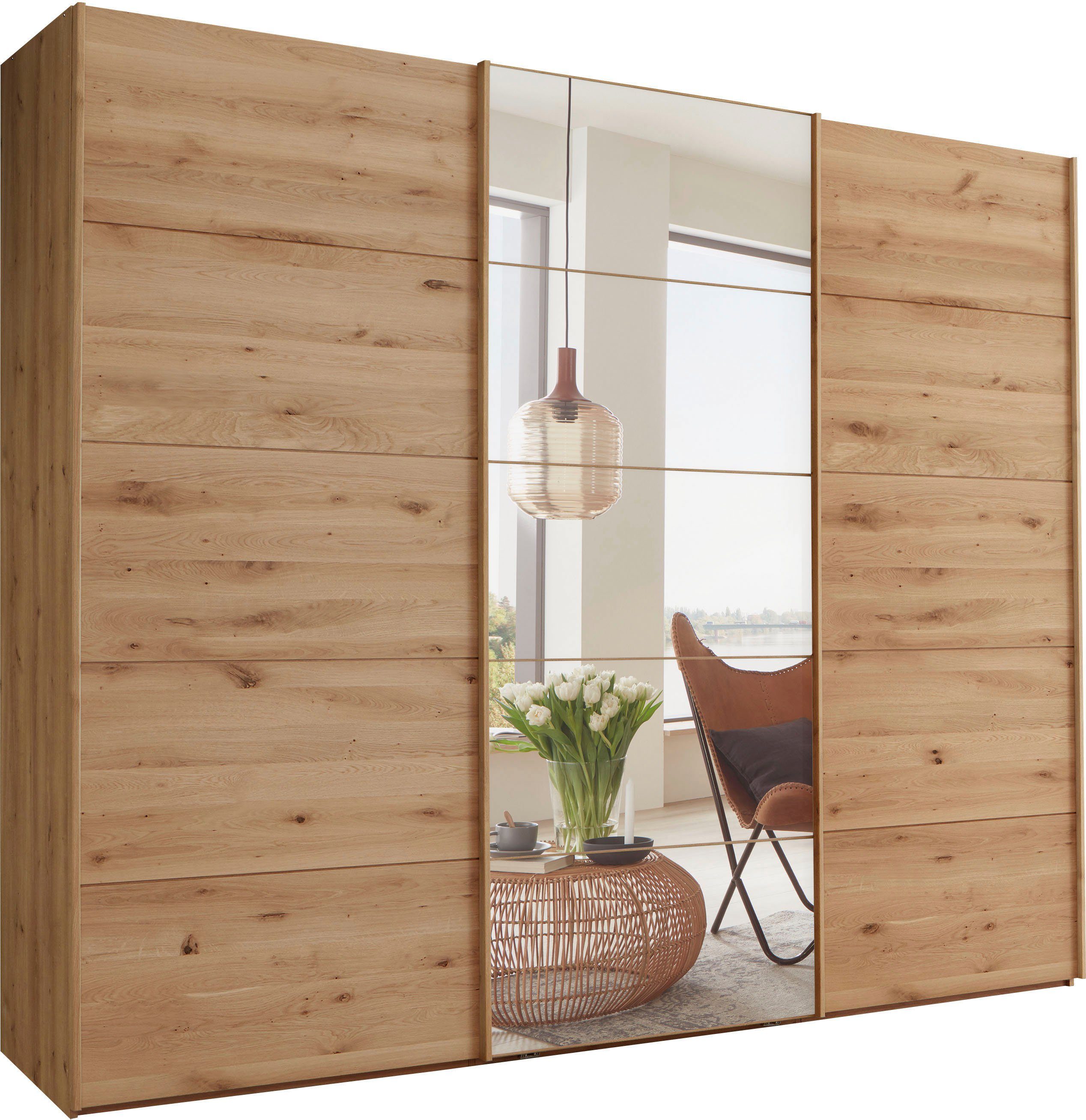 WIEMANN Schwebetürenschrank Cardiff mit massiven Holztüren und Spiegel