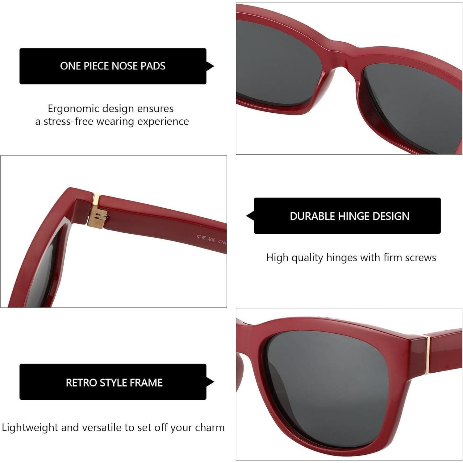 LuxusKollektion Retrosonnenbrille Sonnenbrille Damen Cat Eye Polarisiert UV Schutz Rot Rahmen Grau Linse