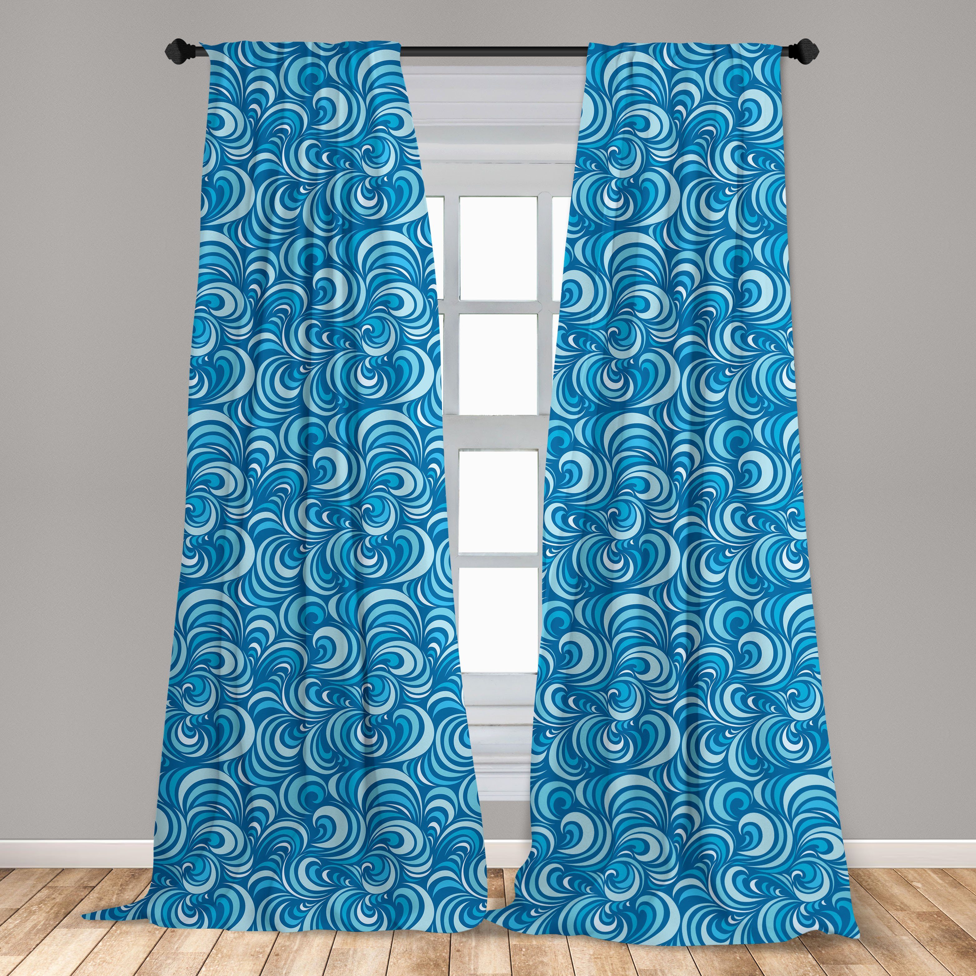 Gardine Wohnzimmer für Abakuhaus, Dekor, Microfaser, Schlafzimmer Vorhang Marine-Wellen-Spiralen-Kunst Blau