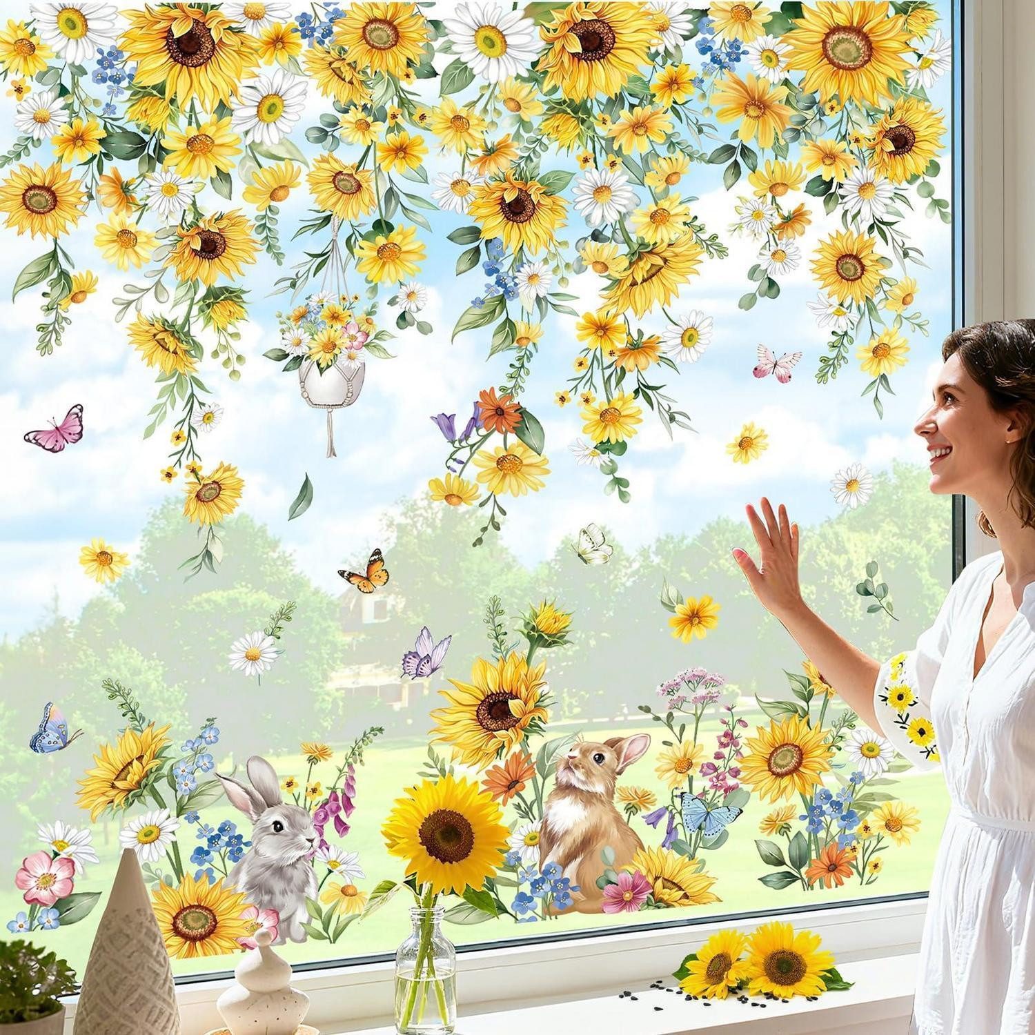 LuxusKollektion Fensterbild Fenstersticker Sonnenblumen Ranken Frühling