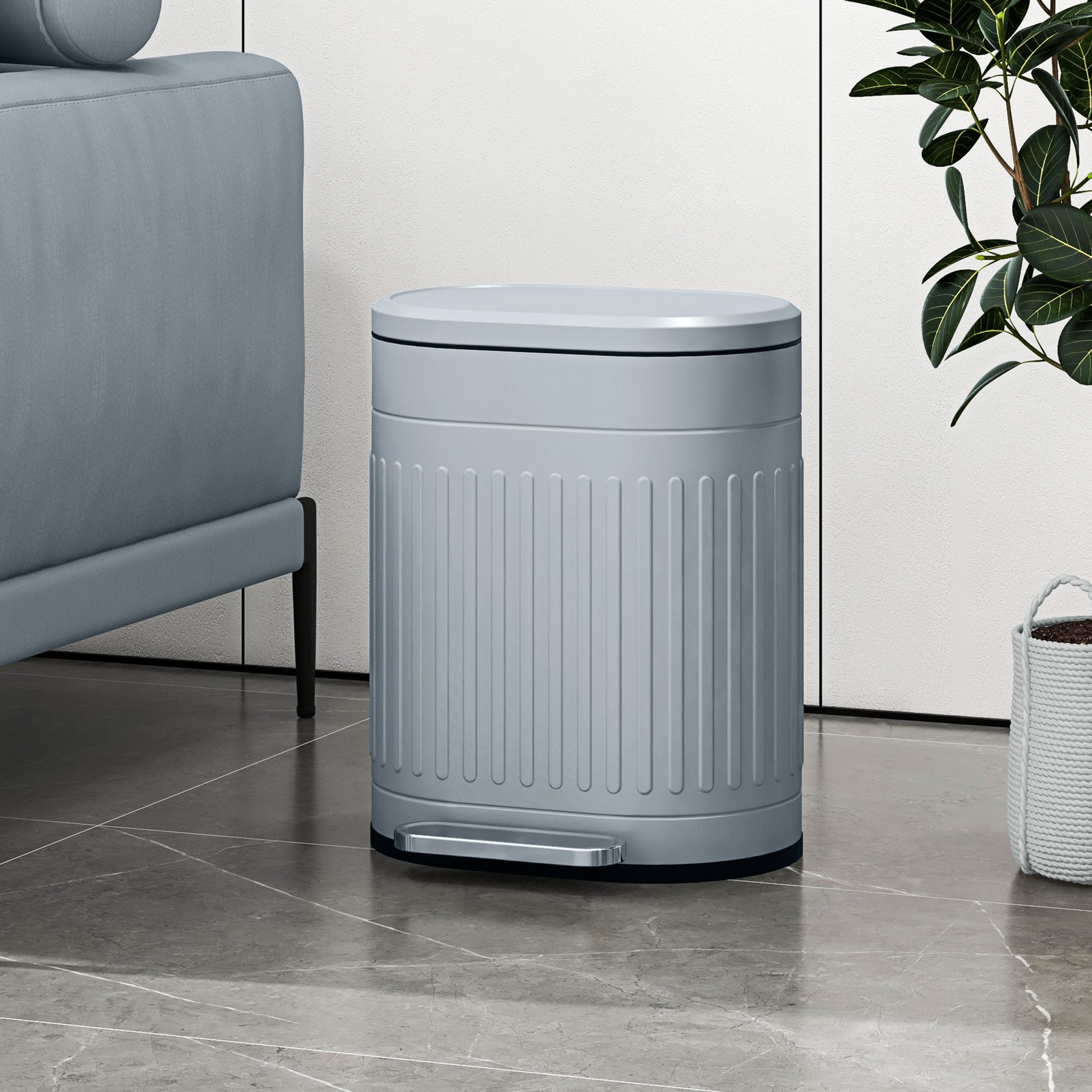 HOMCOM Mülltrennsystem Mülleimer 30L Treteimer mit Deckel und Fußpedal, für Wohnzimmer, Büro, Grau, 36,5 x 31,2 x 45 cm
