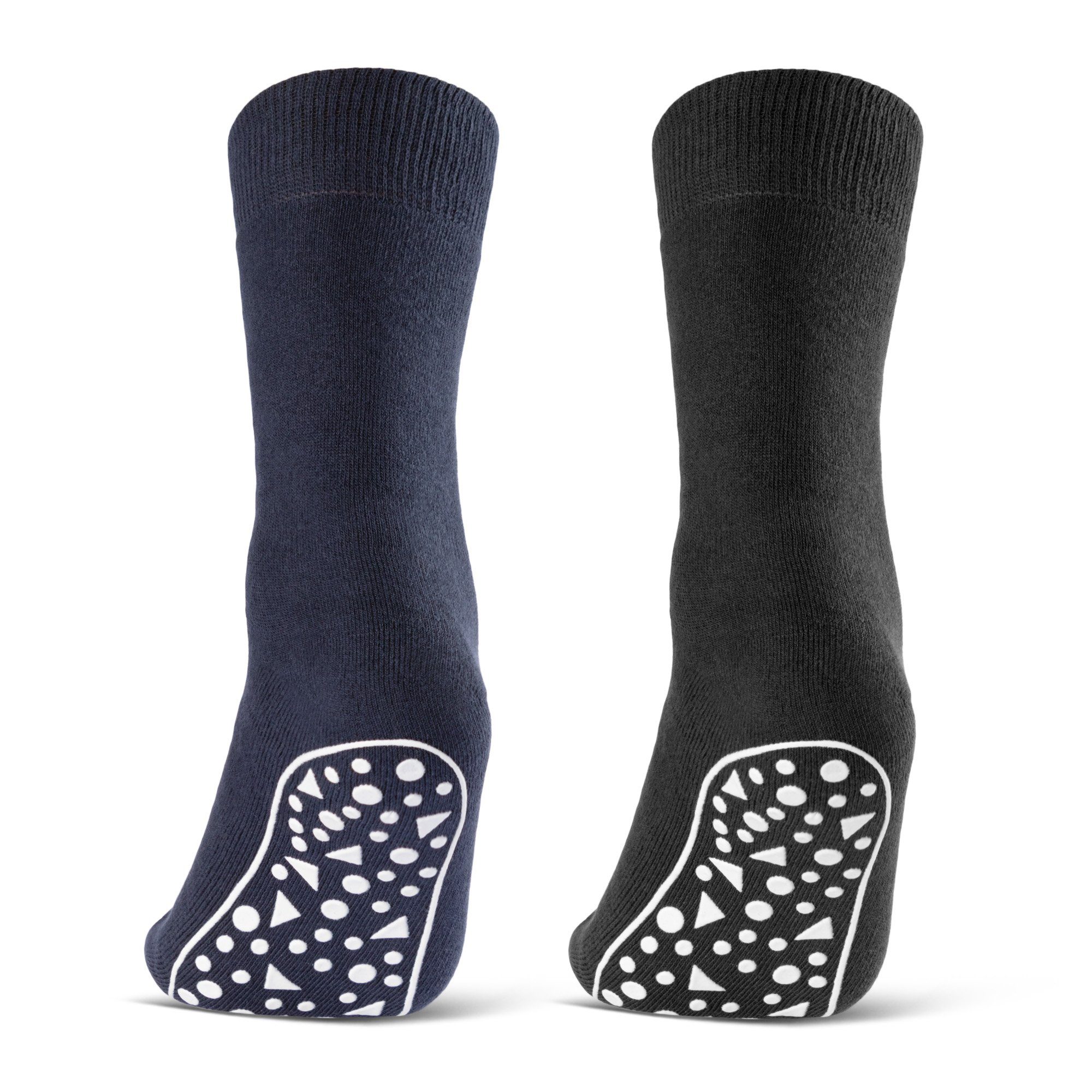 sockenkauf24 ABS-Socken 2, 4 oder 6 Paar Damen & Herren Anti Rutsch Socken Baumwolle (Schwarz, Blau, Grau, 2-Paar, 43-46) Stoppersocken Noppensocken - 21395 WP