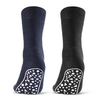 sockenkauf24 ABS-Socken 2, 4, 6 Paar Damen & Herren Anti Rutsch Socken Baumwolle (Schwarz, Blau, Grau, 2-Paar, 47-50) Stoppersocken Noppensocken - 21395 WP