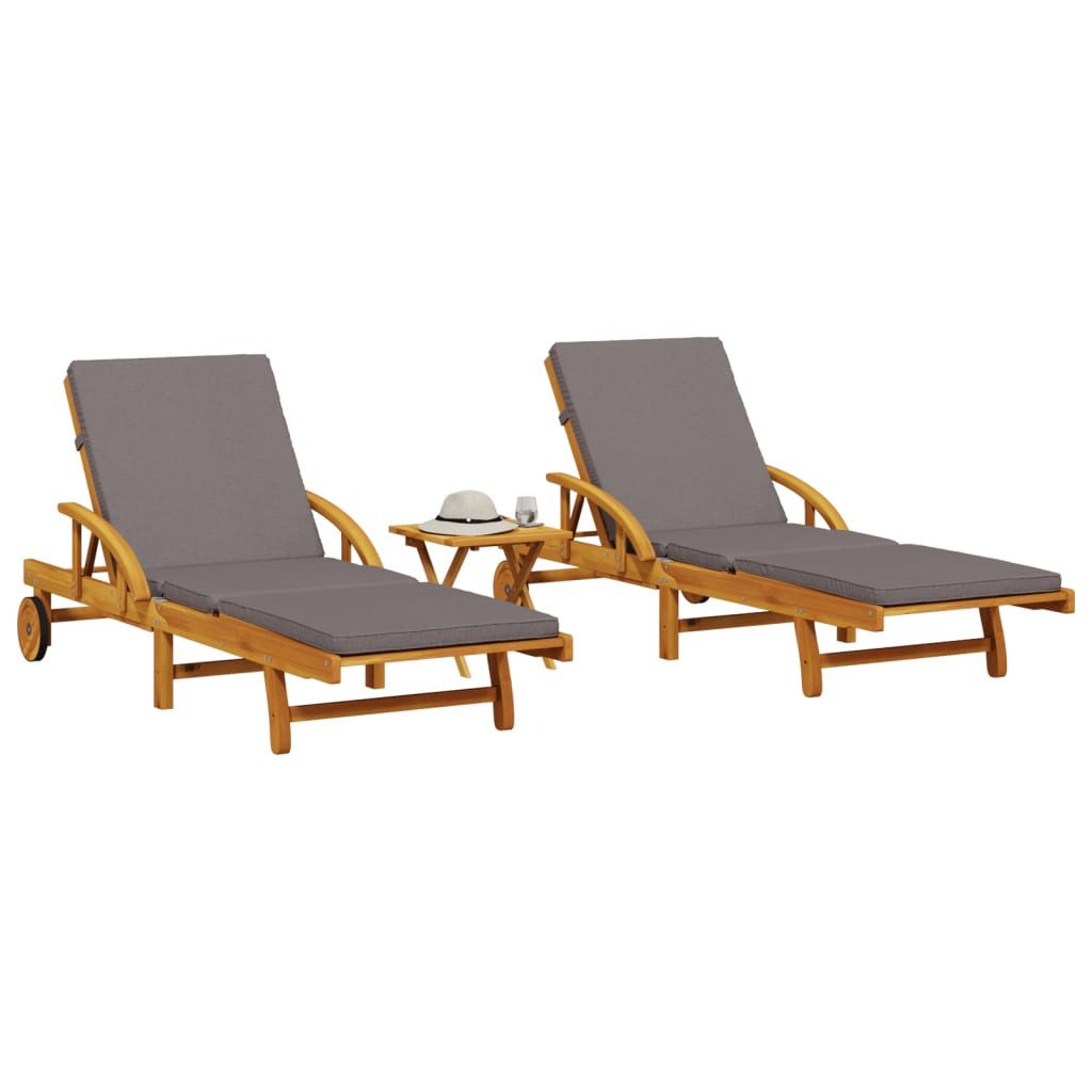 vidaXL Gartenliege NA Sonnenliegen 2 Stk mit Tisch Massivholz Akazie