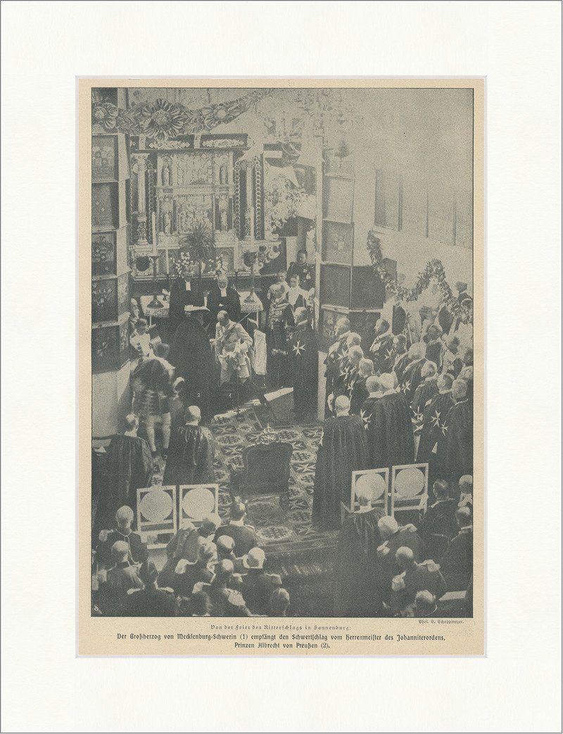 Kunstdruck Großherzog von Mecklenburg Schwerin empfängt Schwertschlag F_Vintage 0
