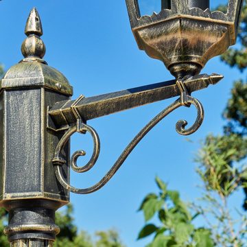 hofstein Außen-Stehlampe Wegeleuchte aus Metall/Glas in Schwarz-Goldfarben/Klar, ohne Leuchtmittel, Kandelaber, Gartenbeleuchtung IP44, 2x E27, ohne Leuchtmittel