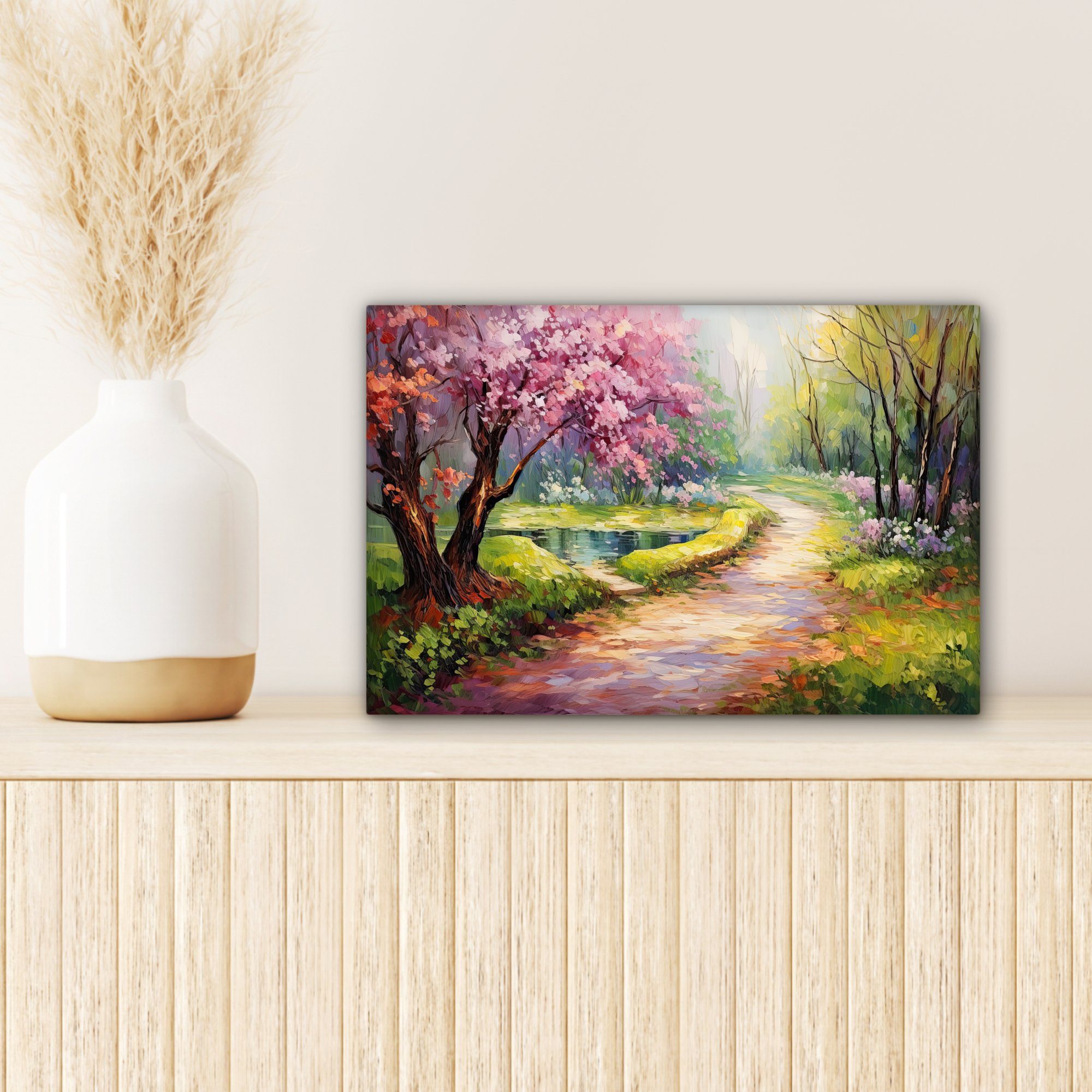 30x20 Bäume - Leinwandbilder, Wanddeko, Blumen, cm Leinwandbild OneMillionCanvasses® - Natur St), - (1 Aquarell Kunst - Aufhängefertig, Wandbild