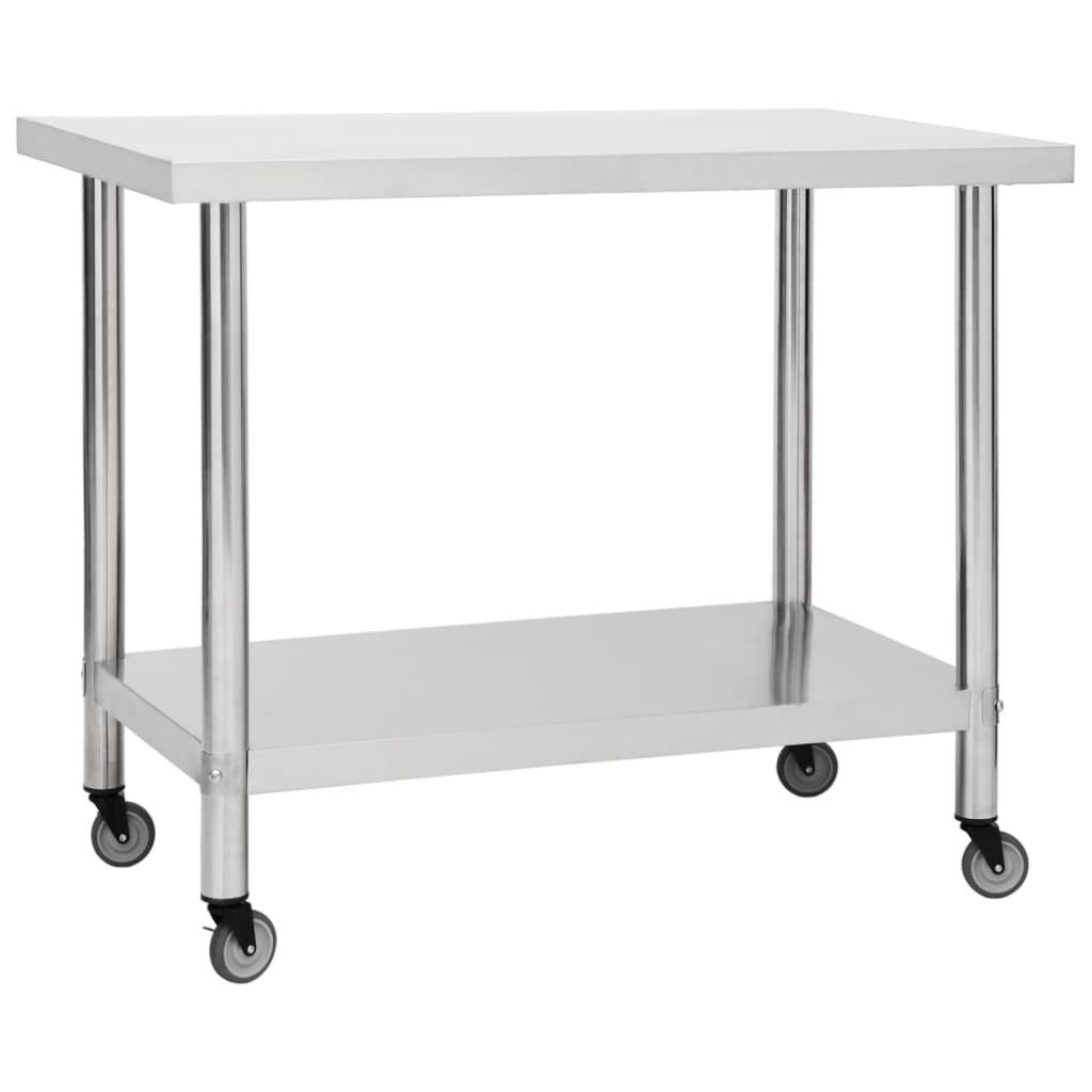 vidaXL Küchenwagen 100 x 60 x 85 cm Küchen-Arbeitstisch mit Rollen 100x60x85 cm Edelstahl
