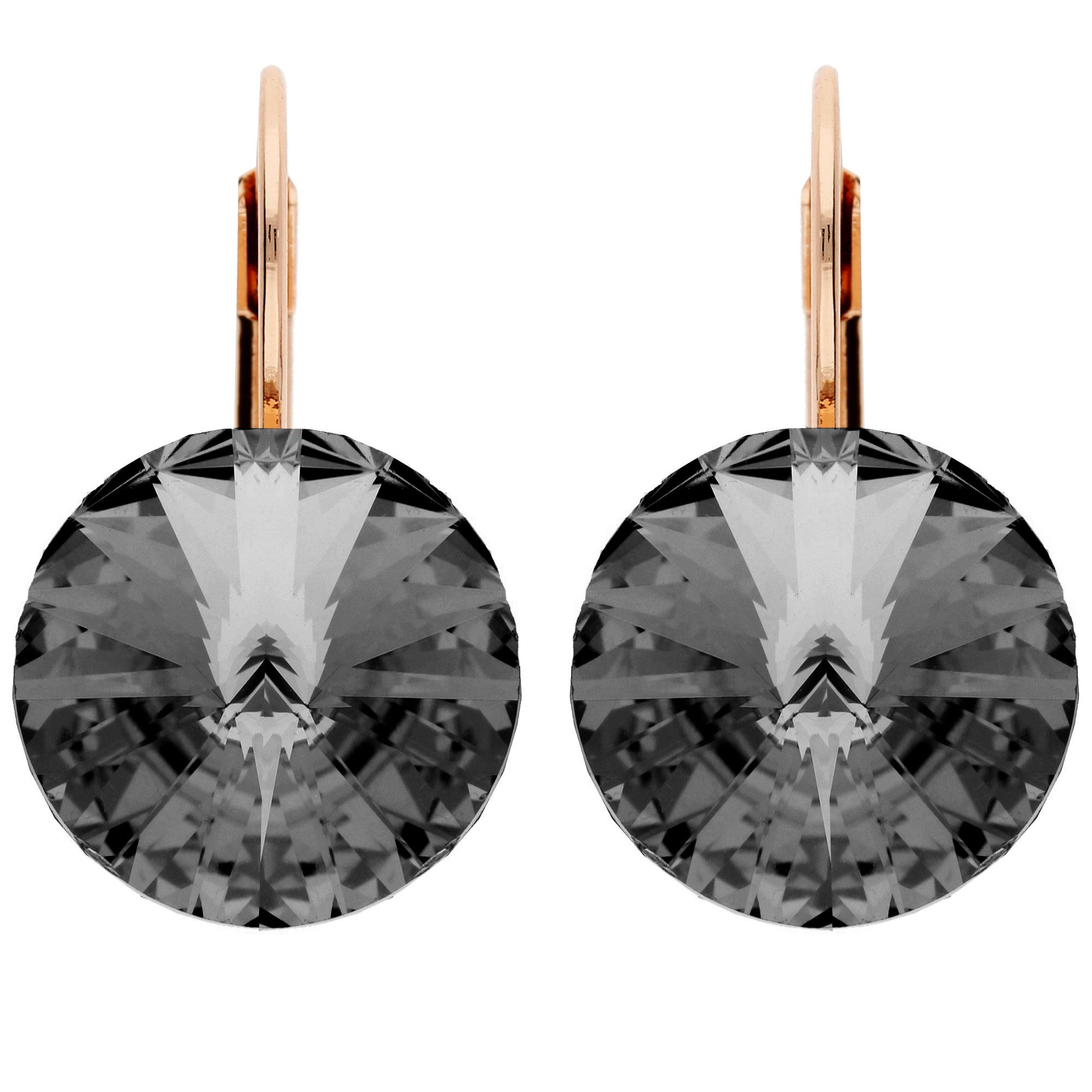 LÖB Paar Ohrstecker 750 (18 Karat) Roségold vergoldet Ohrringe Hängend Kristall Schwarz (Geschenke für Frauen Damen Beste Freundin Mutter Mama Ehefrau Oma sie zum Geburtstag Schmuck Herbst Oktoberfest, Inkl. Schmuckbox), Goldene Creolen Brisur Anthrazit Glitzer Stein Rund Tropfen Anhänger
