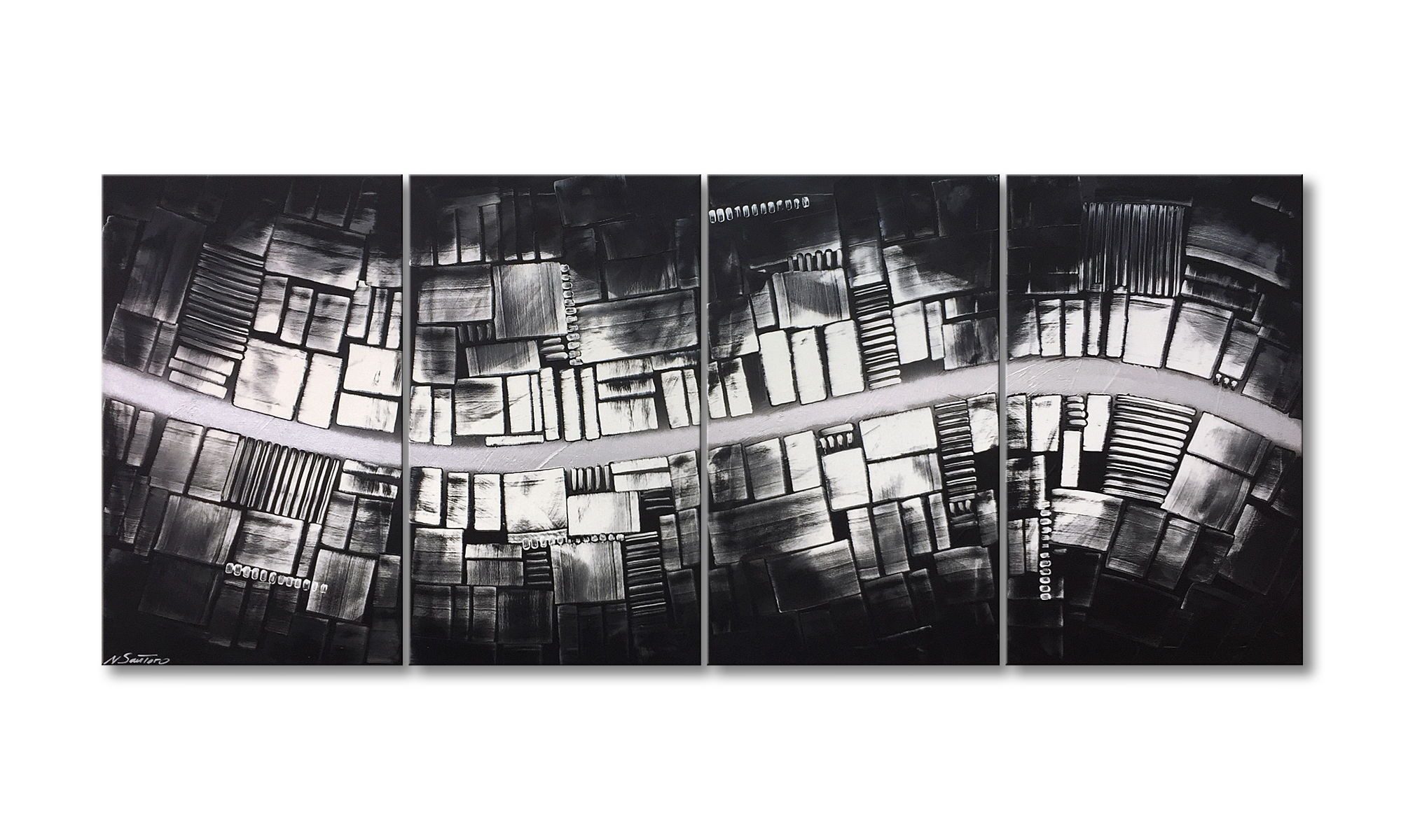 WandbilderXXL Gemälde Downtown 200 x 85 cm, Abstraktes Gemälde, handgemaltes Unikat