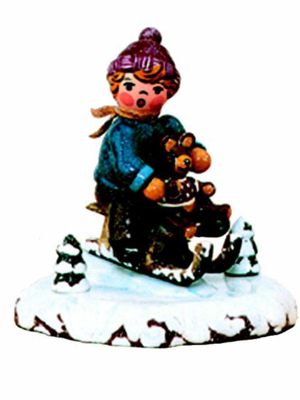 Hubrig Volkskunst Zschorlau Erzgebirge Sammelfigur Hubrig Winterkinder Schlittenfahrer