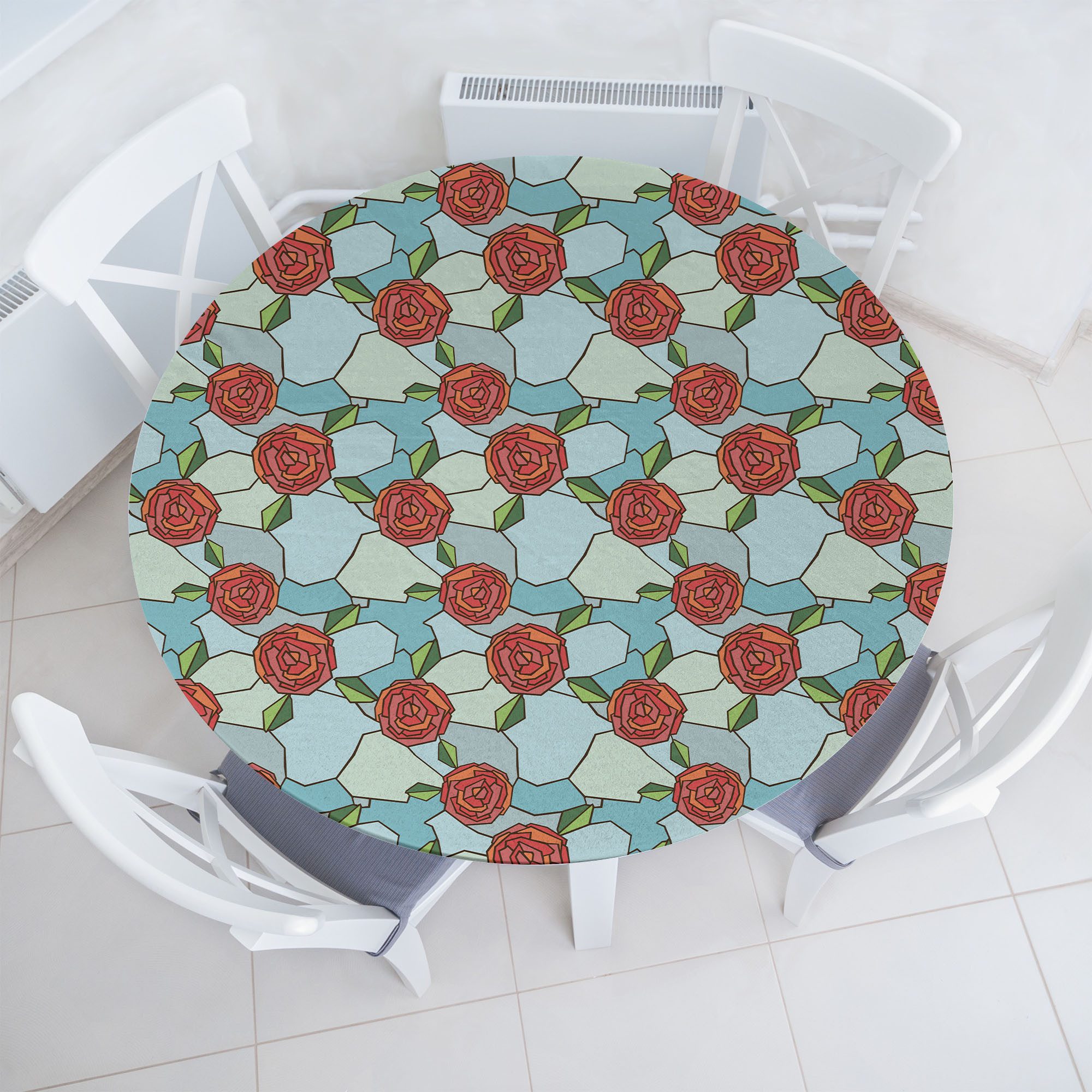 Abakuhaus Tischdecke Rundum-elastische Stofftischdecke, Valentinstag Stained Glass Rose